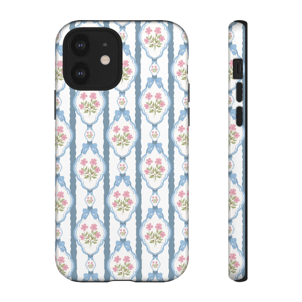 Coque de téléphone Vintage Nœud Bleu et Rose — Motif floral romantique « Tough Cases »