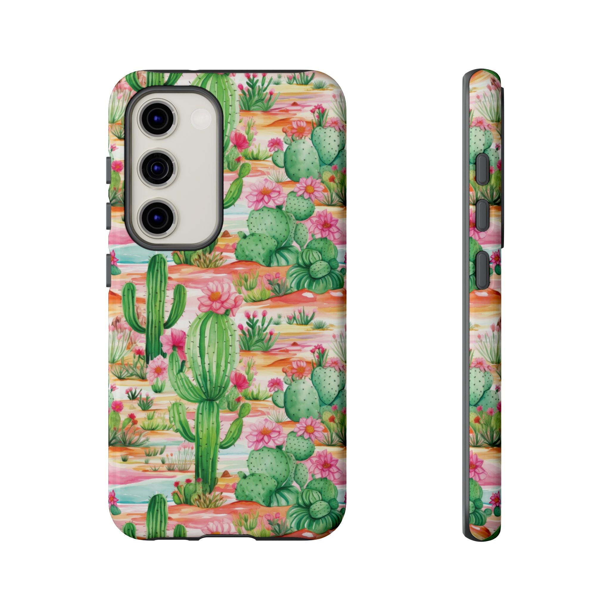 Pink and Mint Green Cactus Phone Case - Tough, Stylish Cover with Cactus Flowers | Durable Protection for iPhone & Android | Fresh Nature-Inspired Design!