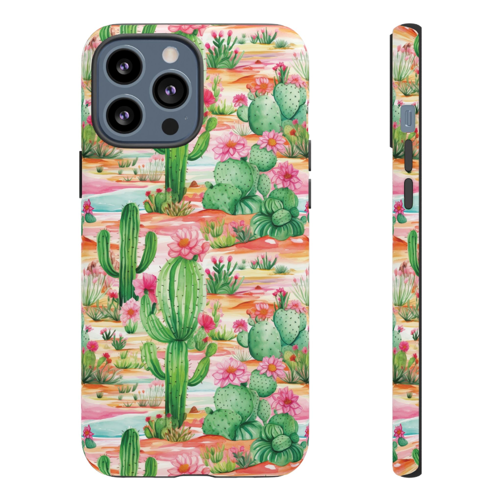 Pink and Mint Green Cactus Phone Case - Tough, Stylish Cover with Cactus Flowers | Durable Protection for iPhone & Android | Fresh Nature-Inspired Design!