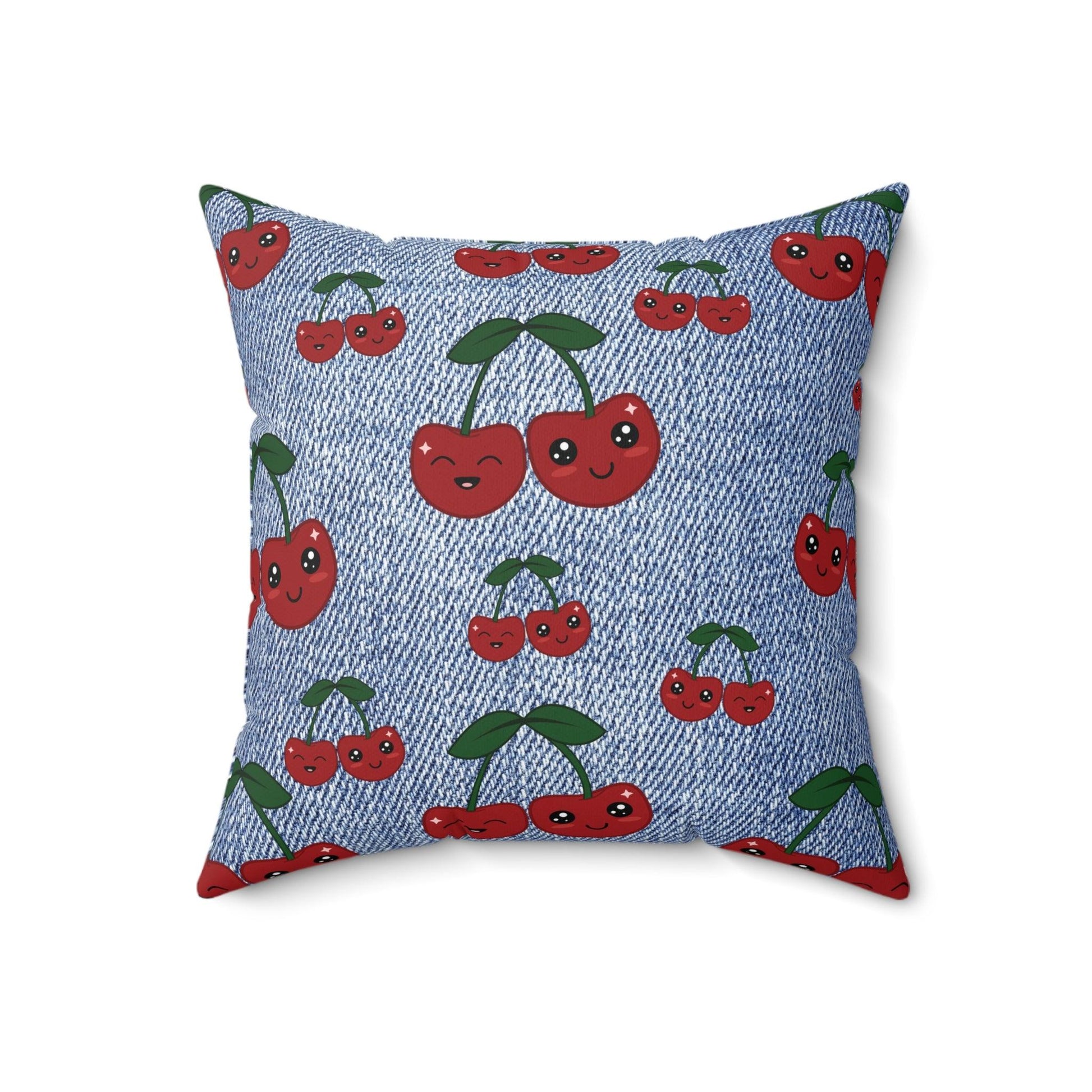 Stylish Square Pillow with Unique Faux Denim Cherry Design Add a Touch of Elegance and Comfort to Your Living Space with Our Soft and Decorative Cushion for Living Room, Bedroom or Housewarming Gift New House, Bridal Shower Gift - MRSBYVALLE