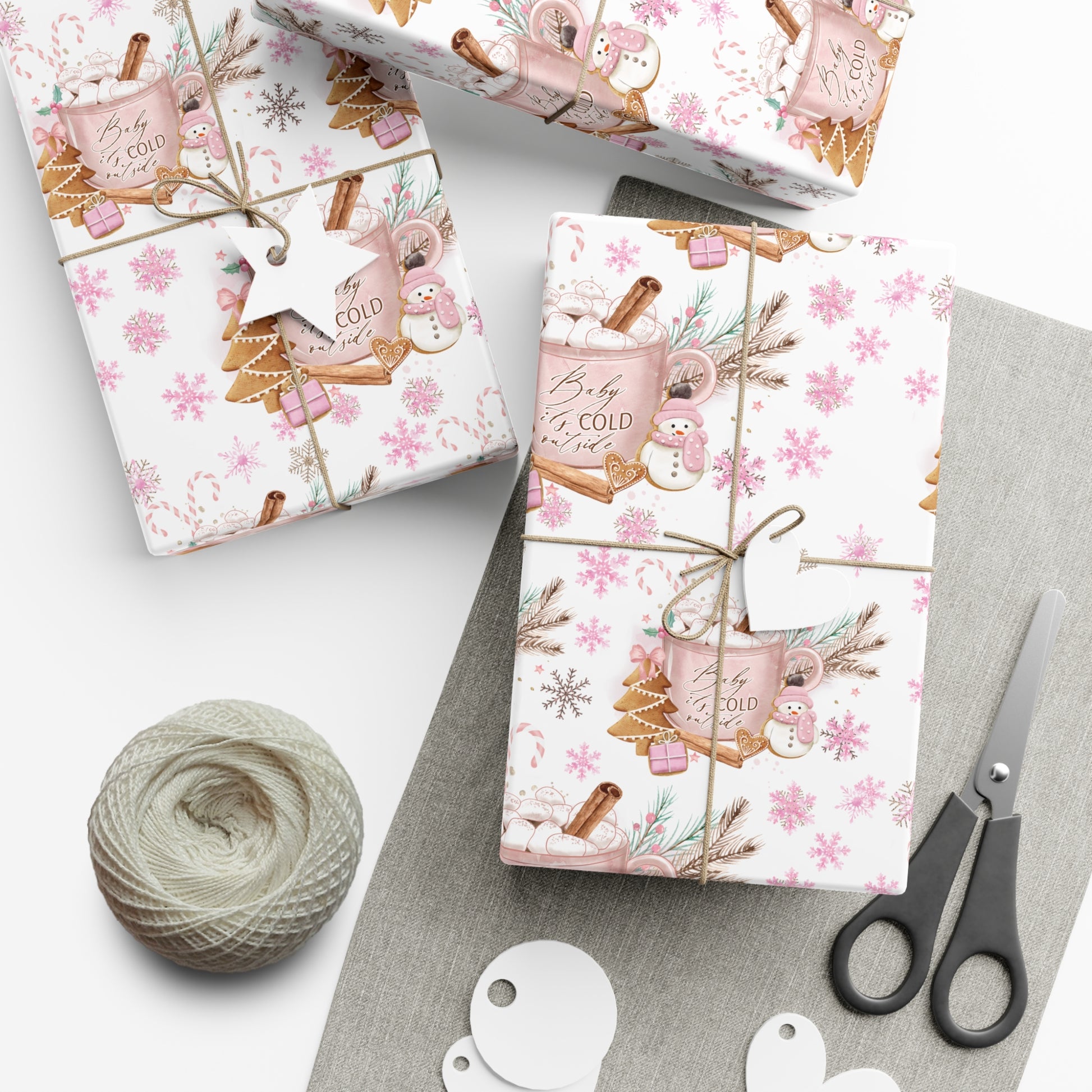 Charming 'Baby It's Cold Outside' Wrapping Paper Perfect for Winter and Holiday Gifts | Cozy Christmas Packaging | Festive Snowflakes Design | High-Quality Gift Wrap for Any Occasion Gift for Her - MRSBYVALLE