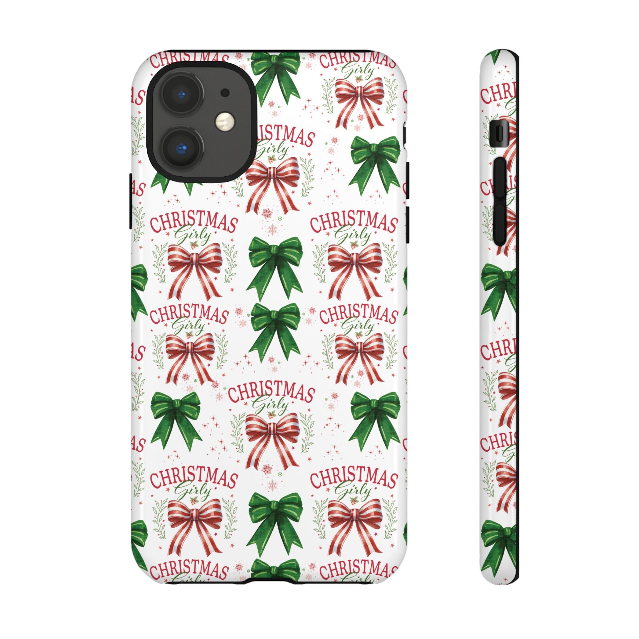 Girly Christmas Coquette Bows Pastel Phone Case for iPhone 17 16 15 23 Samsung, and Pixel | Stylish Protective Cover Gift for Her Perfect for Floral Lover