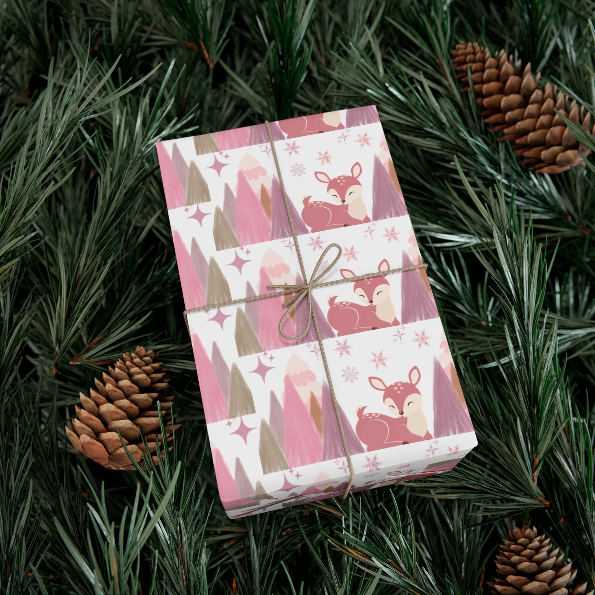 Pink and Lavender Deer Wrapping Paper, Whimsical Christmas Gift Wrap, Pastel Holiday Paper, Winter Wonderland Theme, Elegant Xmas Packaging
