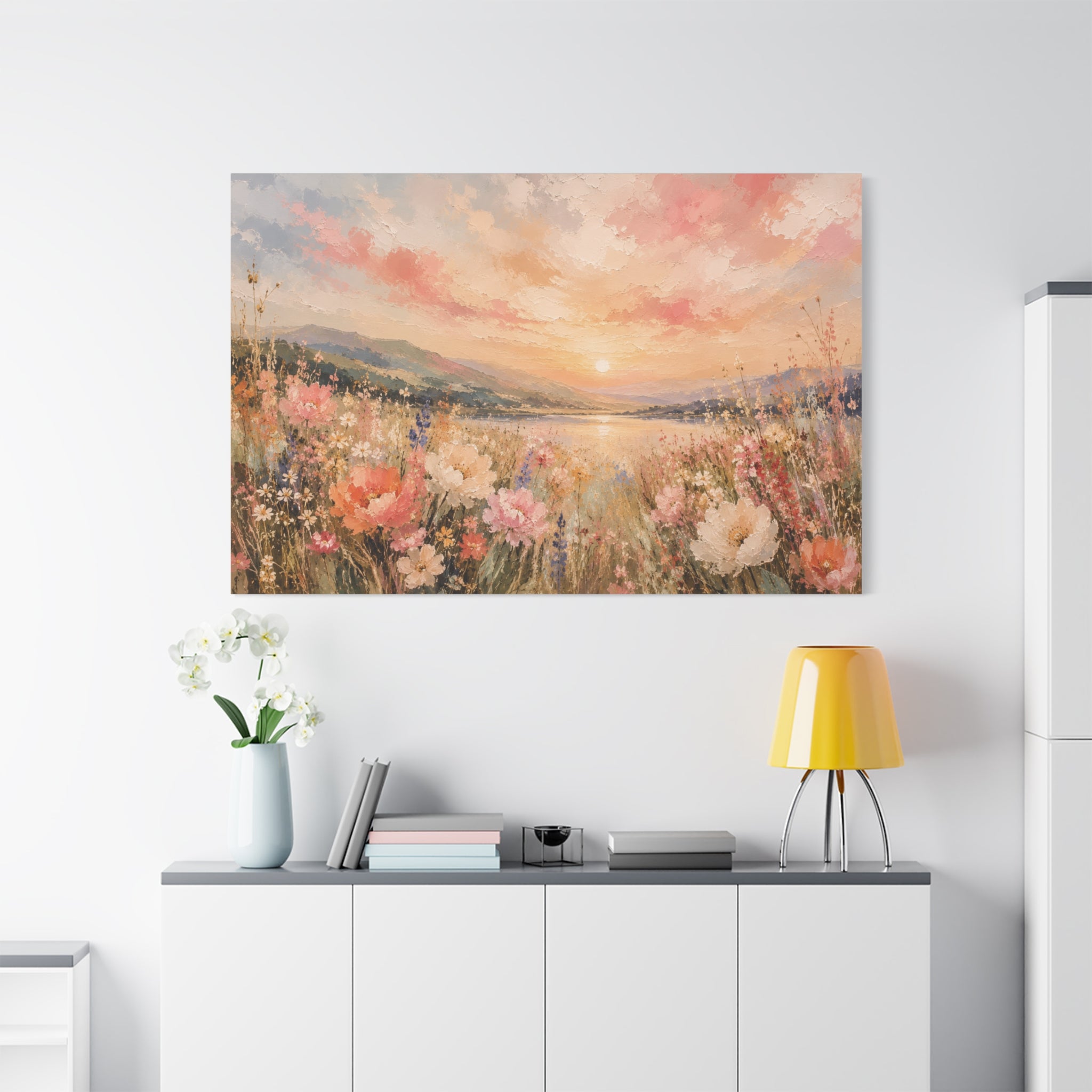 Where Heaven Meets the Meadow Luxury Wildflower Landscape Canvas Wall Art Large Modern Floral Meadow Painting for Living Room  Bedroom Decor