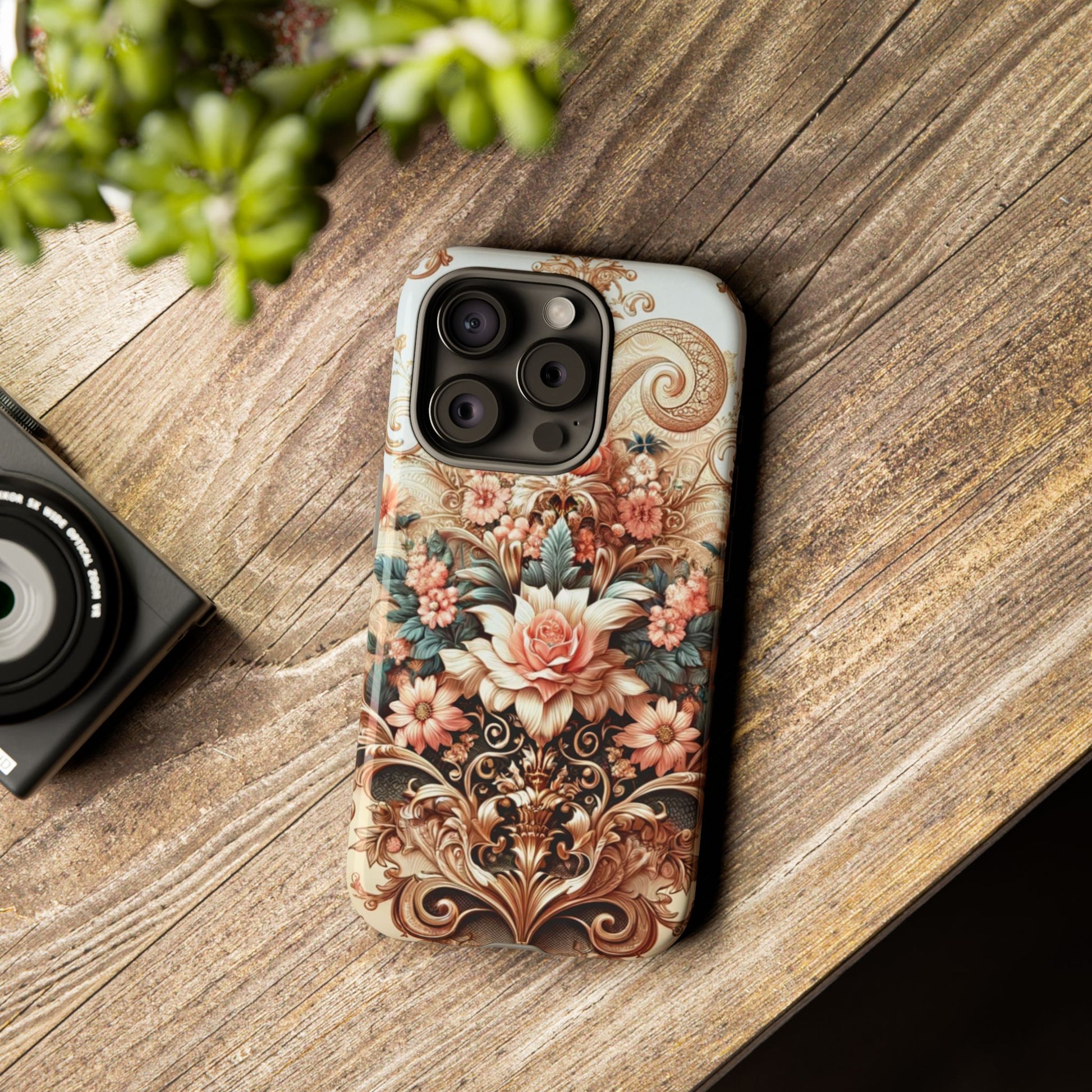 Gold Design Luxury Phone Tough Case Floral Elegant Durable Stylish for Modern Devices iPhone 17, 16, 15, Samsung iPhone Samsung Accessory Gift for Her