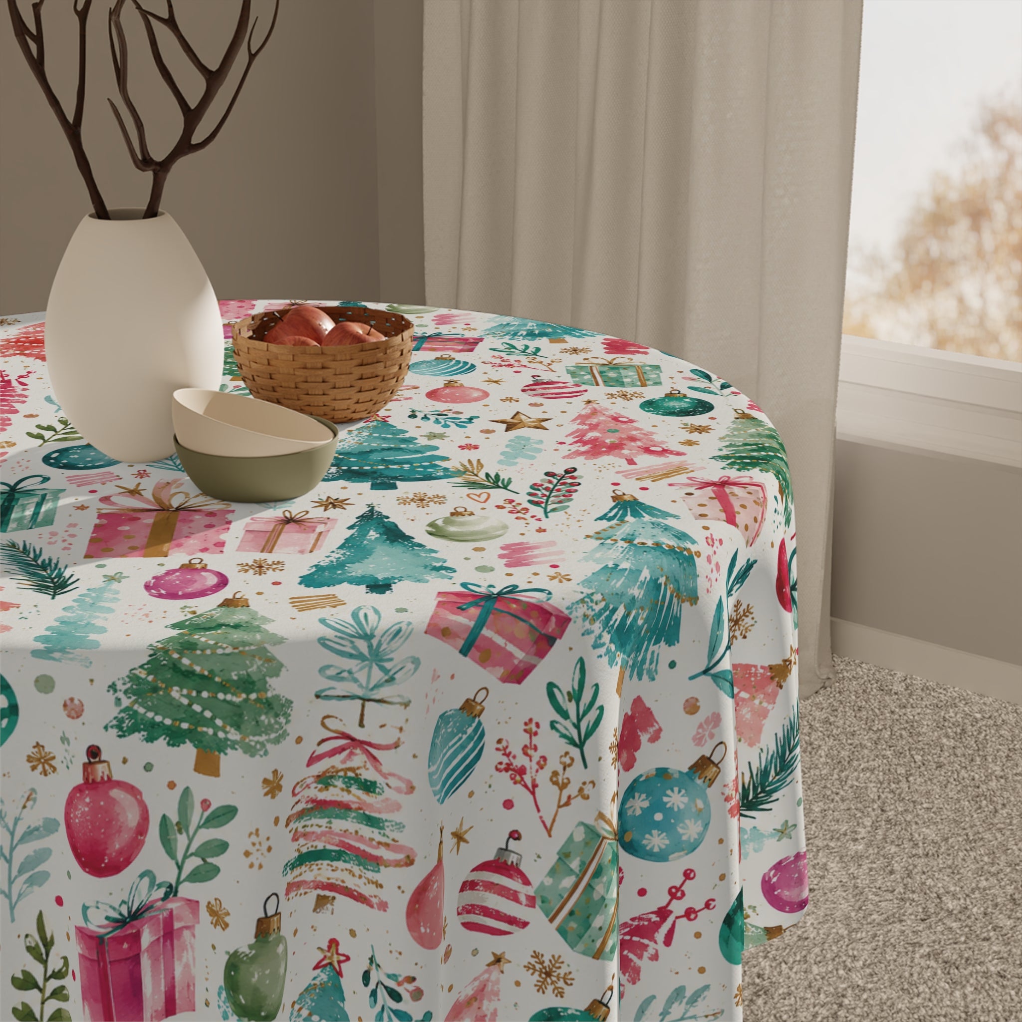 Christmas Trees & Gifts Tablecloth — Festive Holiday Holiday Table Linen Party