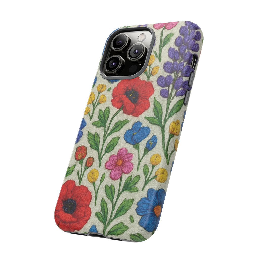 Bright 3D Illusion Wildflower Phone Case Cute Floral Design in Red, Pink, Blue – Aesthetic Protective Case for iPhone and  Android
