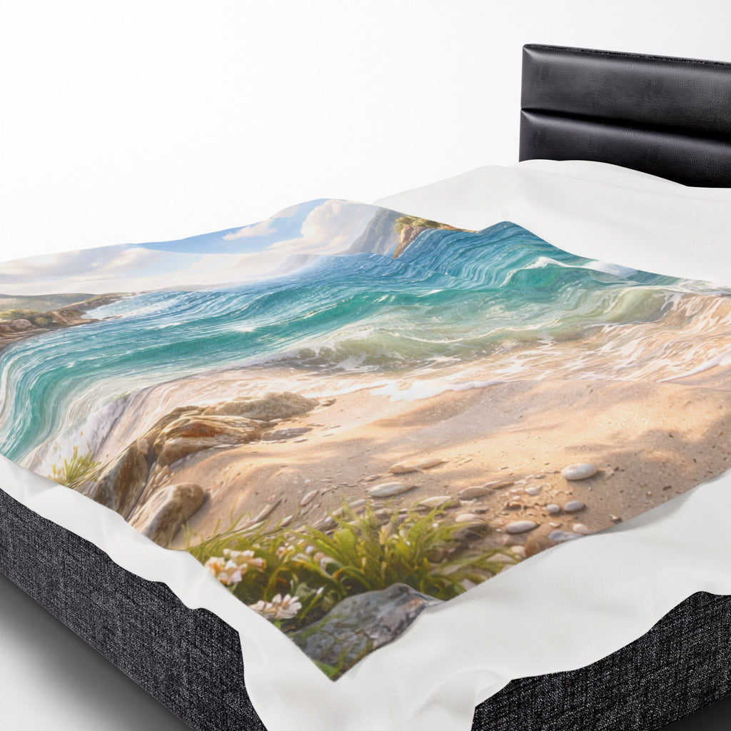 Coastal Horizon Velveteen Plush Blanket — Ocean View Minky Throw