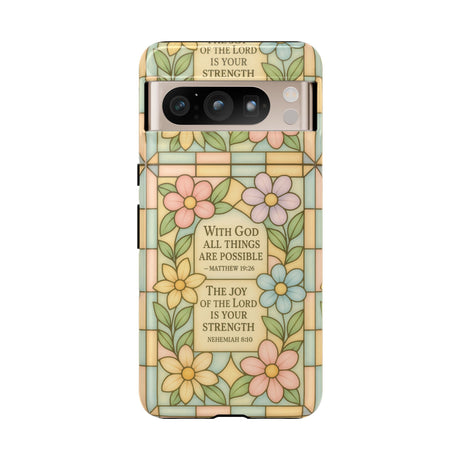 Pastel Stained Glass Bible Verse Phone Case Christian Affirmation Cover, Soft Geometric Design, iPhone Samsung Google, Faith Gift for Her Bible Verse or Affirmation | Protective, Inspirational Gift for Christians