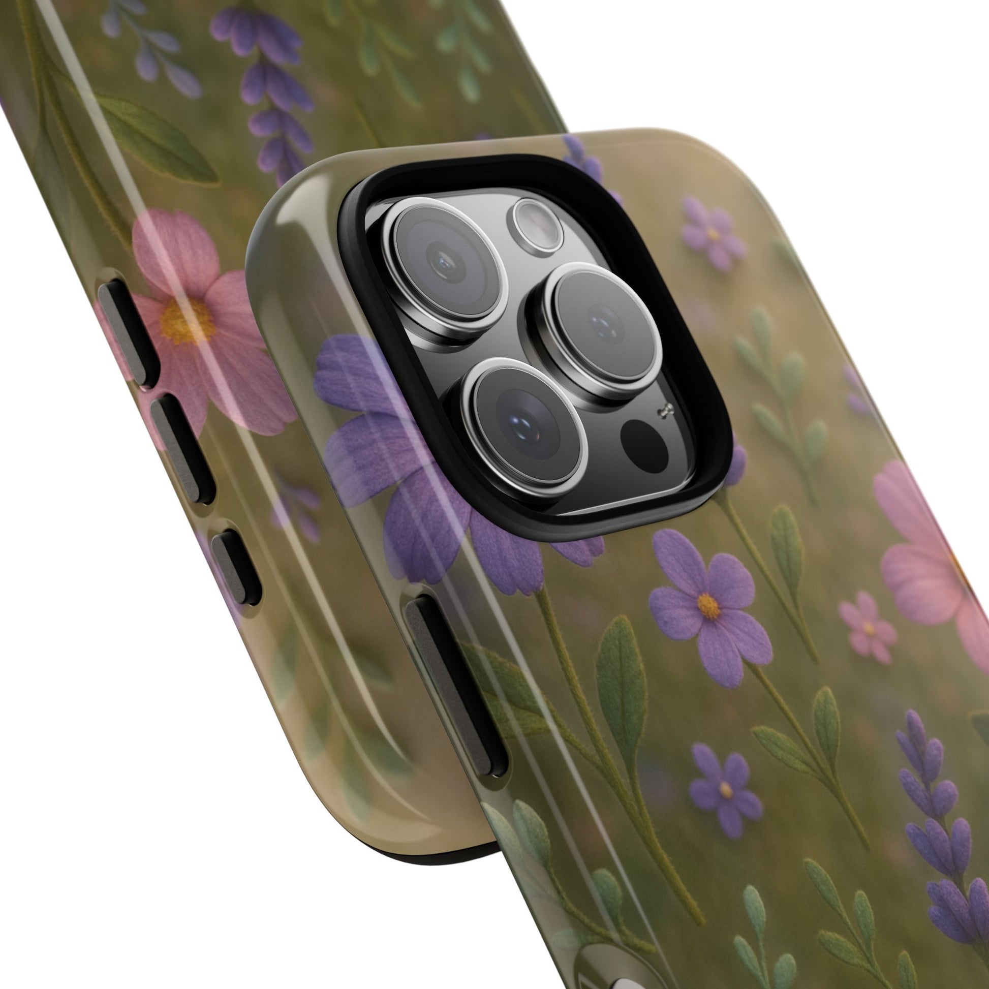 Pastel Flowers 3D Illusion Wildflower Phone Case Cute Pastel Floral Design in Lavender, Pink, Mint Green Aesthetic Protective Case for iPhone and  Android