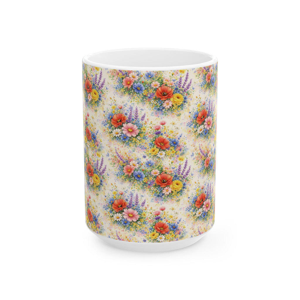 Watercolor Wildflowers Ceramic Mug — Floral 11oz & 15oz Coffee Cup