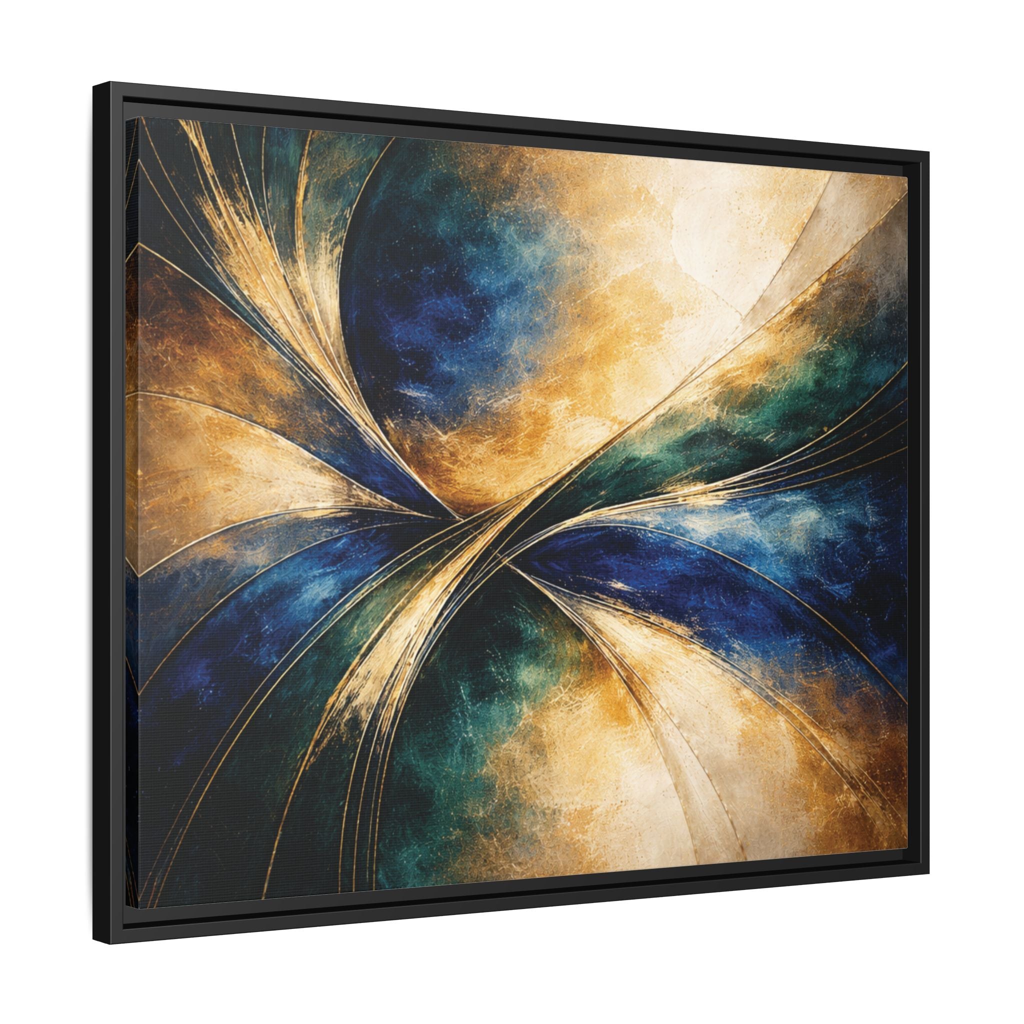 Gilded Convergence  Luxe NeoDeco Blue & Gold Abstract Wall Art Framed