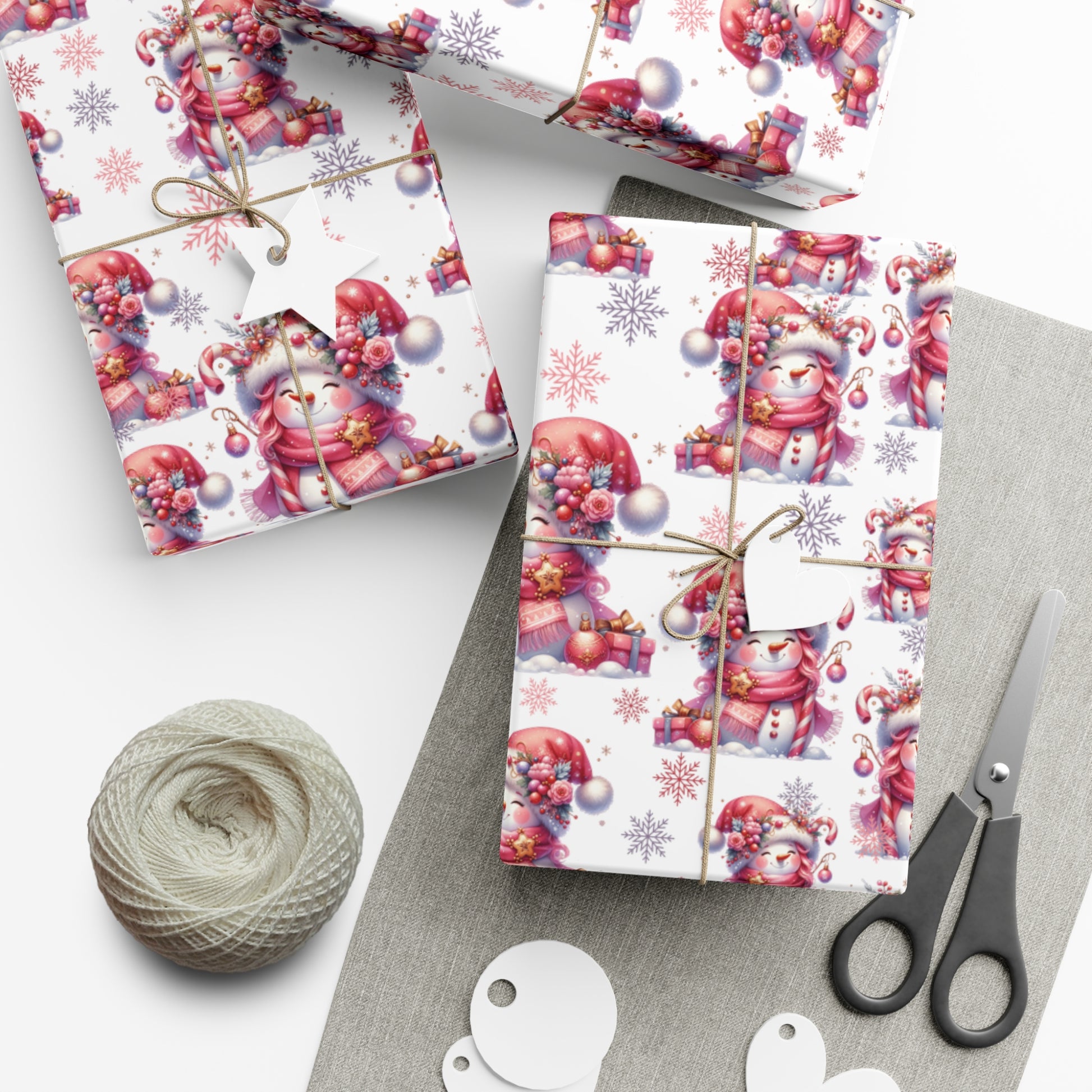 Pink Christmas Snow People Theme Wrapping Paper Vintage-Inspired Gift Wrap Perfect for Christmas Gifts and Special Occasions, Moms Gift - MRSBYVALLE