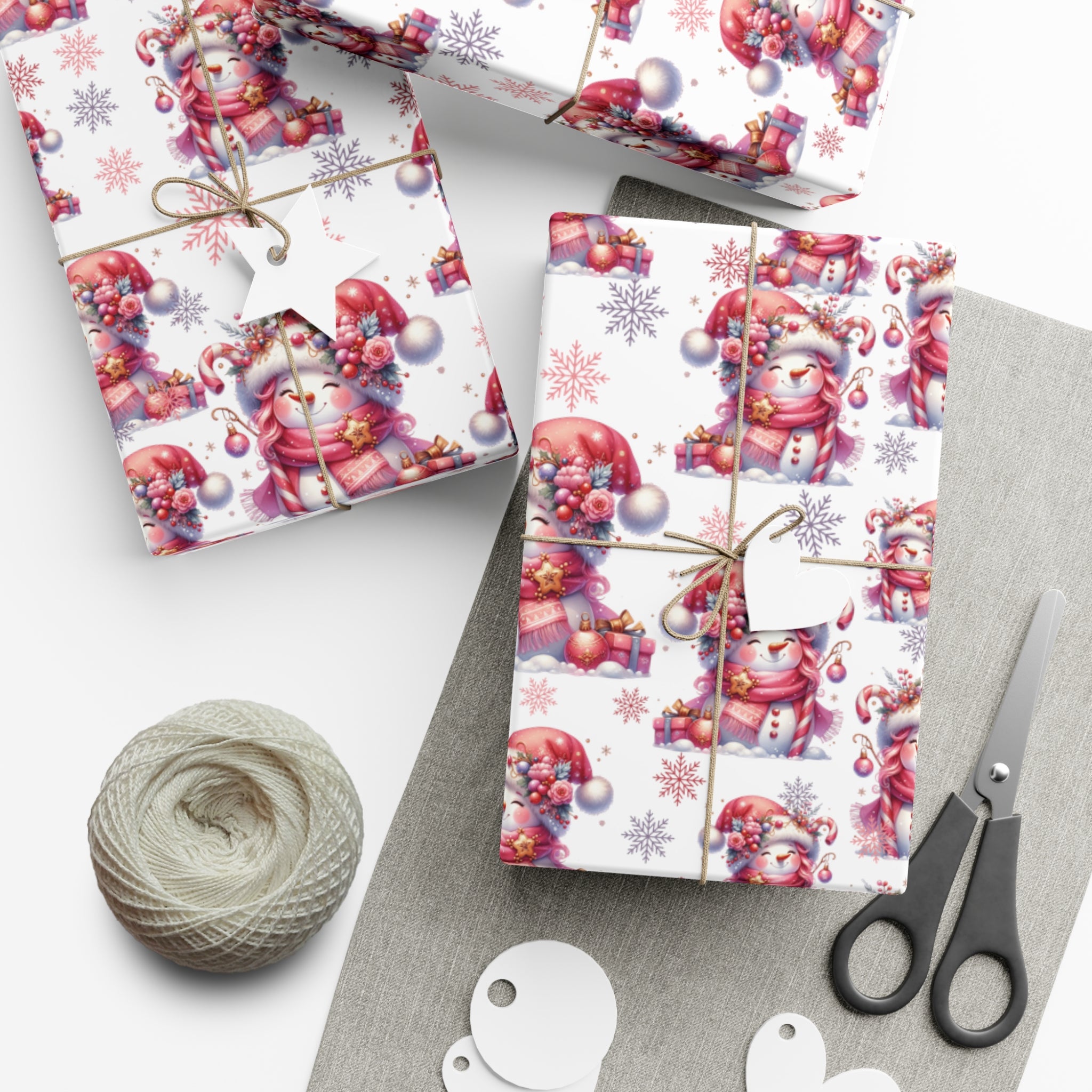 Pink Christmas Snow People Theme Wrapping Paper Vintage-Inspired Gift Wrap Perfect for Christmas Gifts and Special Occasions, Moms Gift - MRSBYVALLE