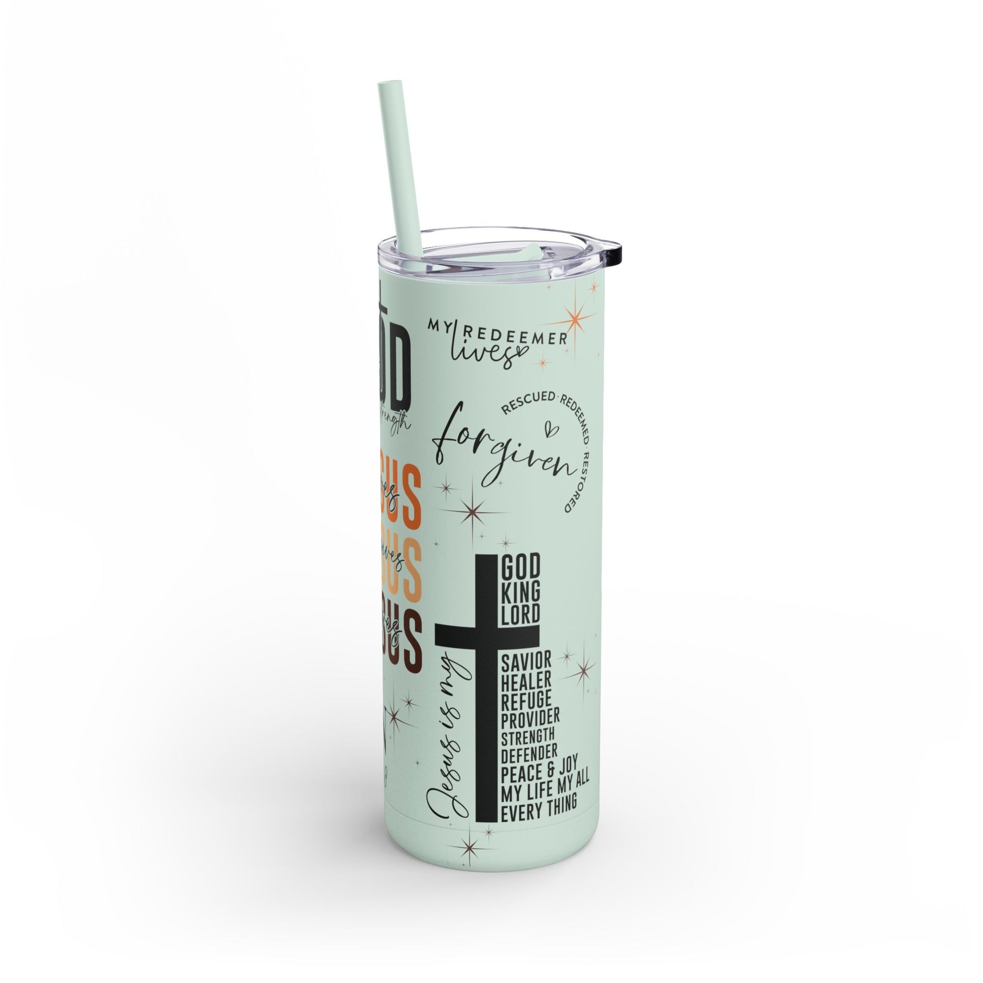 Inspirational Christian Skinny Tumbler 20oz Jesus Faith Gift, Bible Verse Travel Mug, Motivational Drinkware, Christian Prefect Gift
