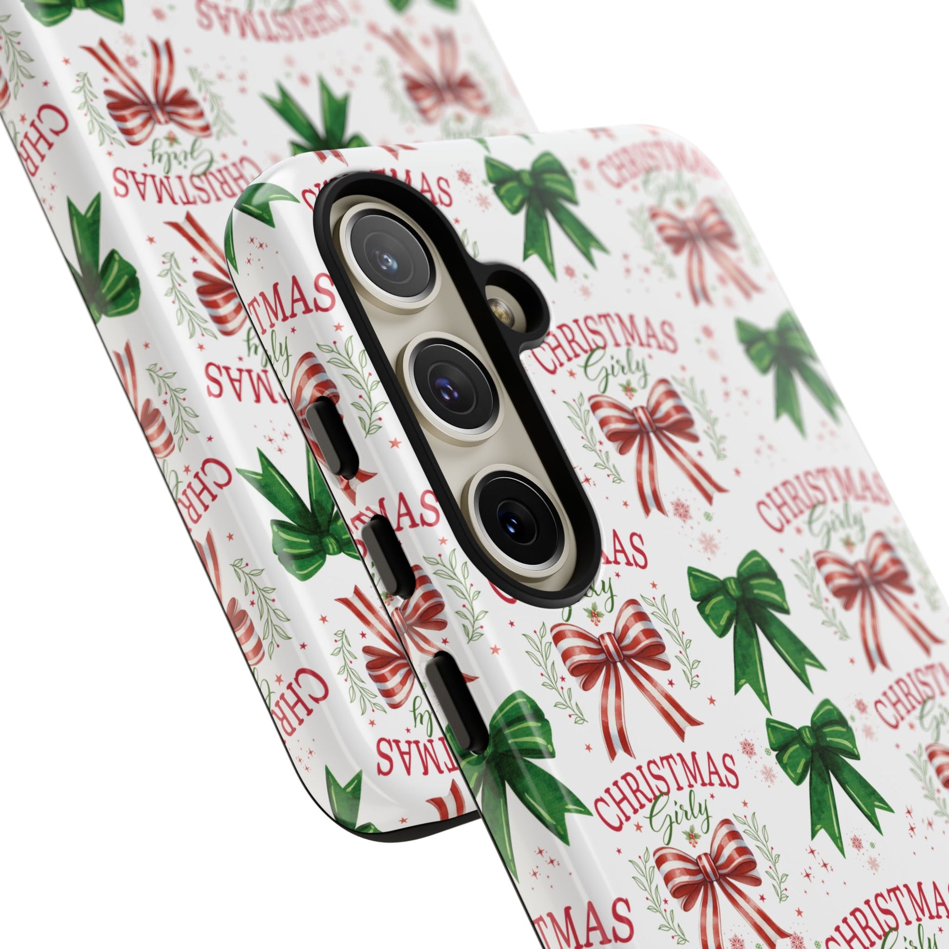Girly Christmas Coquette Bows Pastel Phone Case for iPhone 17 16 15 23 Samsung, and Pixel | Stylish Protective Cover Gift for Her Perfect for Floral Lover