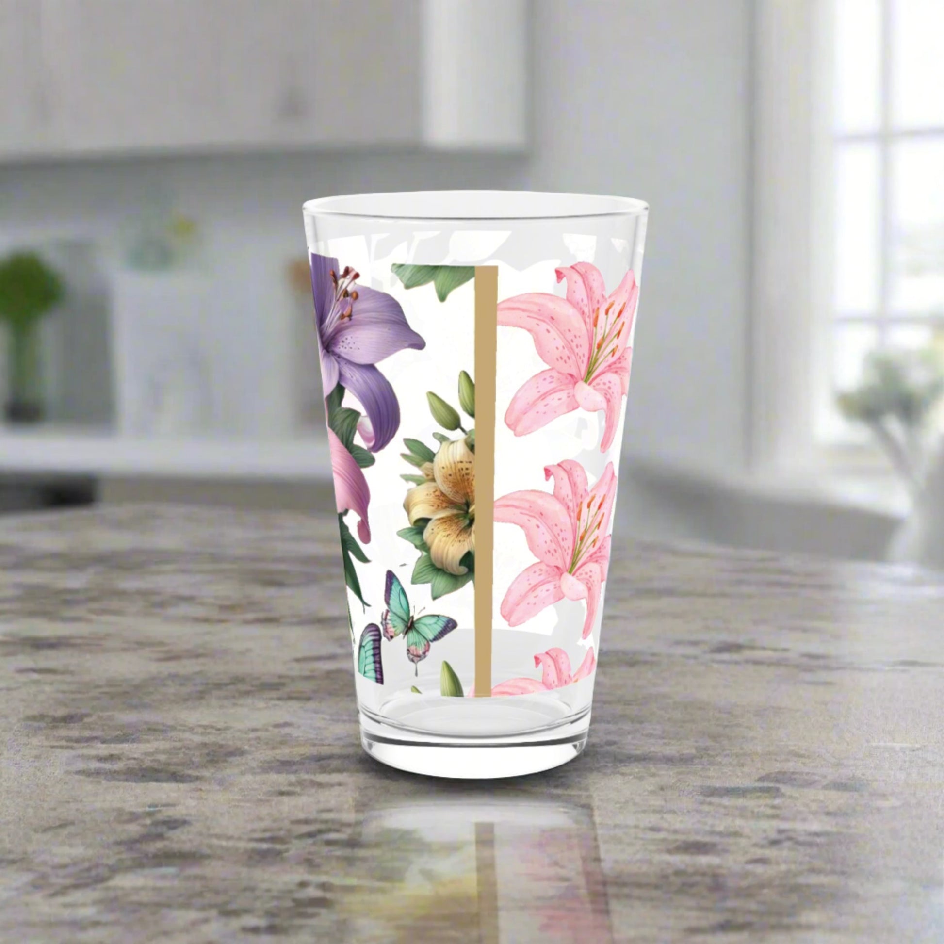 Blooming Tiger Lily 16 oz Pint Glass Vibrant Floral Design, Durable Glassware for Beverages, Ideal for Home, Bar, or Gifts | Elegant Perfect for Parties - MRSBYVALLE