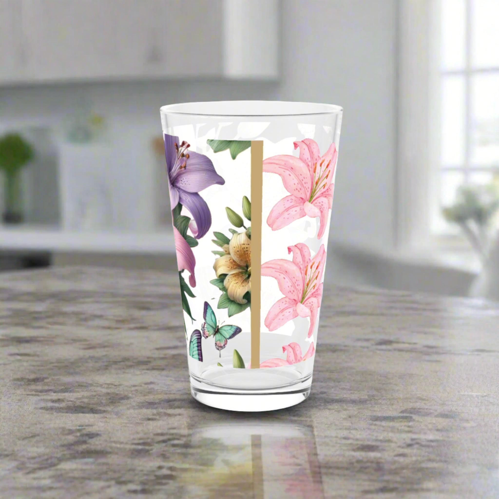 Blooming Tiger Lily 16 oz Pint Glass Vibrant Floral Design, Durable Glassware for Beverages, Ideal for Home, Bar, or Gifts | Elegant Perfect for Parties - MRSBYVALLE