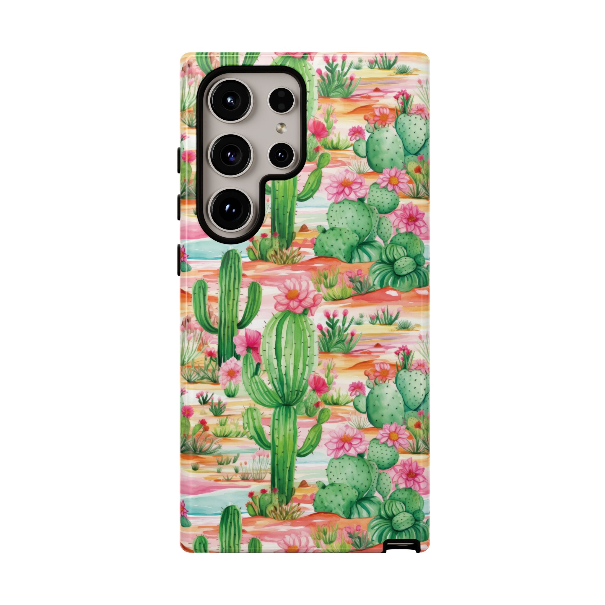 Pink and Mint Green Cactus Phone Case - Tough, Stylish Cover with Cactus Flowers | Durable Protection for iPhone & Android | Fresh Nature-Inspired Design!