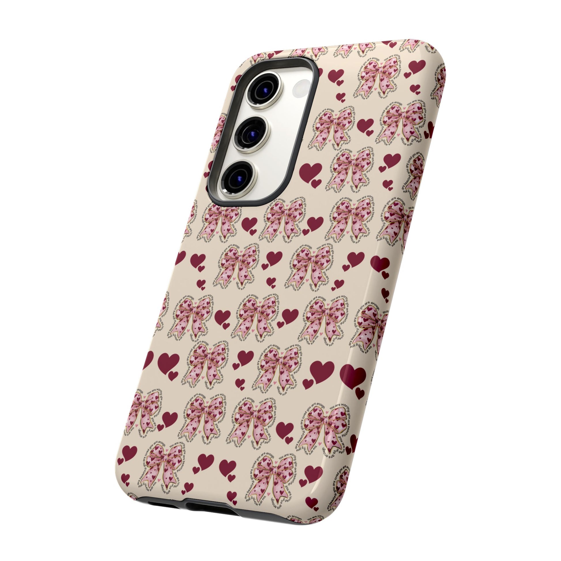 Charming Hearts & Pink Bows Phone Case Stylish & Durable Protection for Your Device | Scratch-Resistant, Slim Fit, and Lightweight Design for Everyday Use for iPhone & Android | Fresh Nature-Inspired Design!