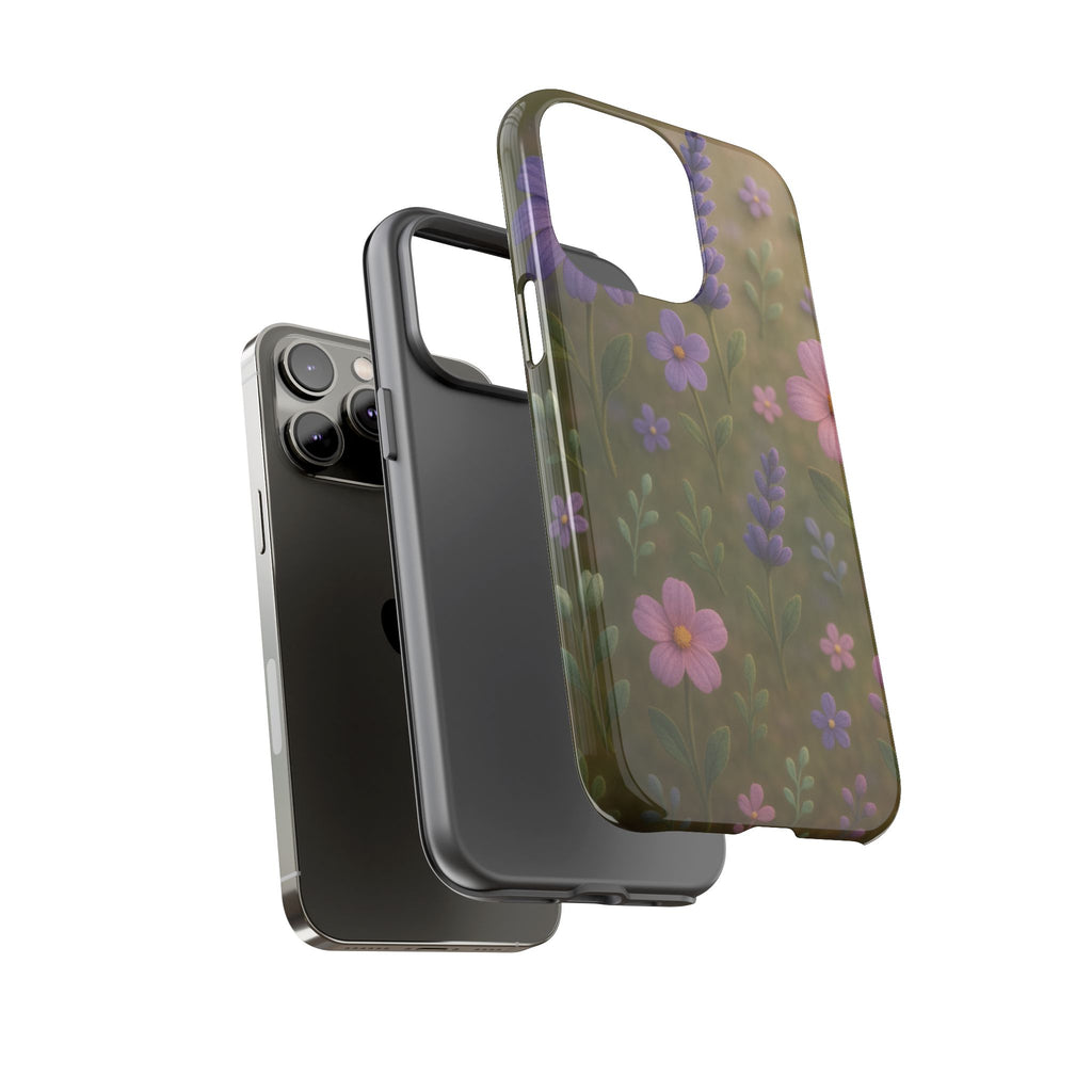 Pastel Flowers 3D Illusion Wildflower Phone Case Cute Pastel Floral Design in Lavender, Pink, Mint Green Aesthetic Protective Case for iPhone and  Android