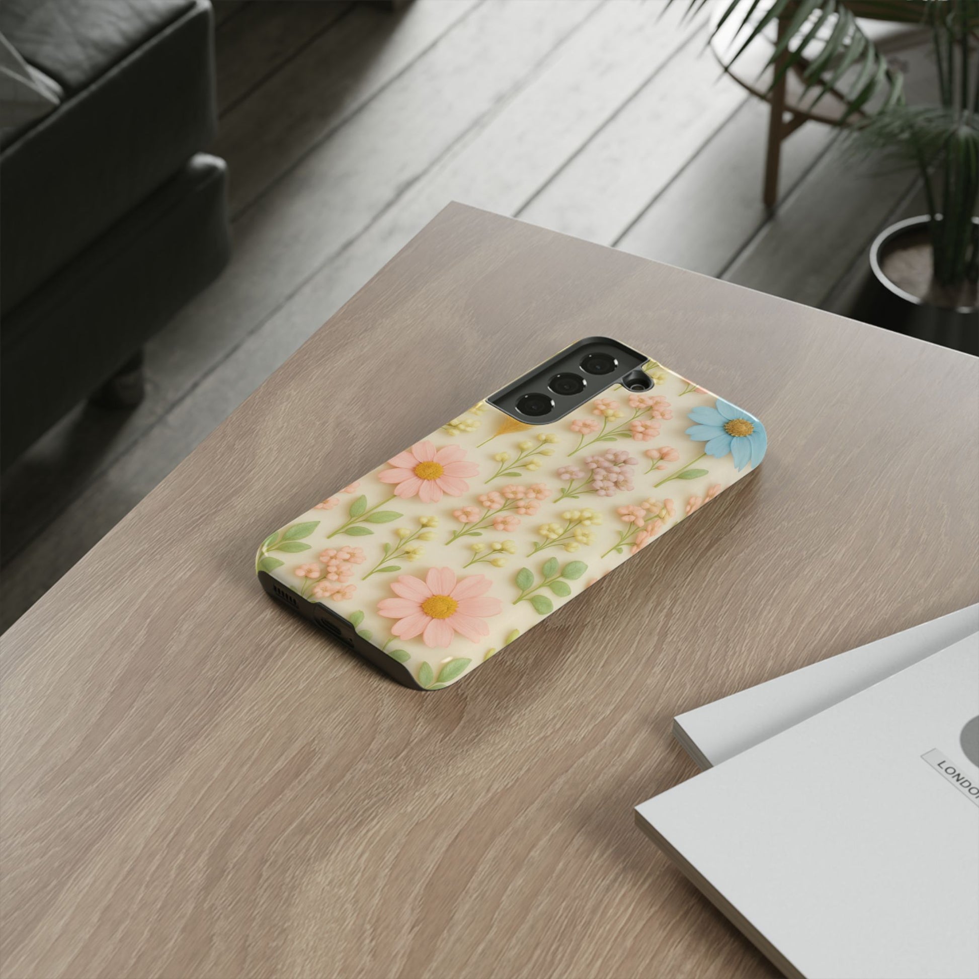 Pastel Dried Flowers Illusion Phone Case 3D Realistic Pressed Floral Design, Bright Botanical Aesthetic, Soft Nature-Inspired CoveriPhone & Galaxy