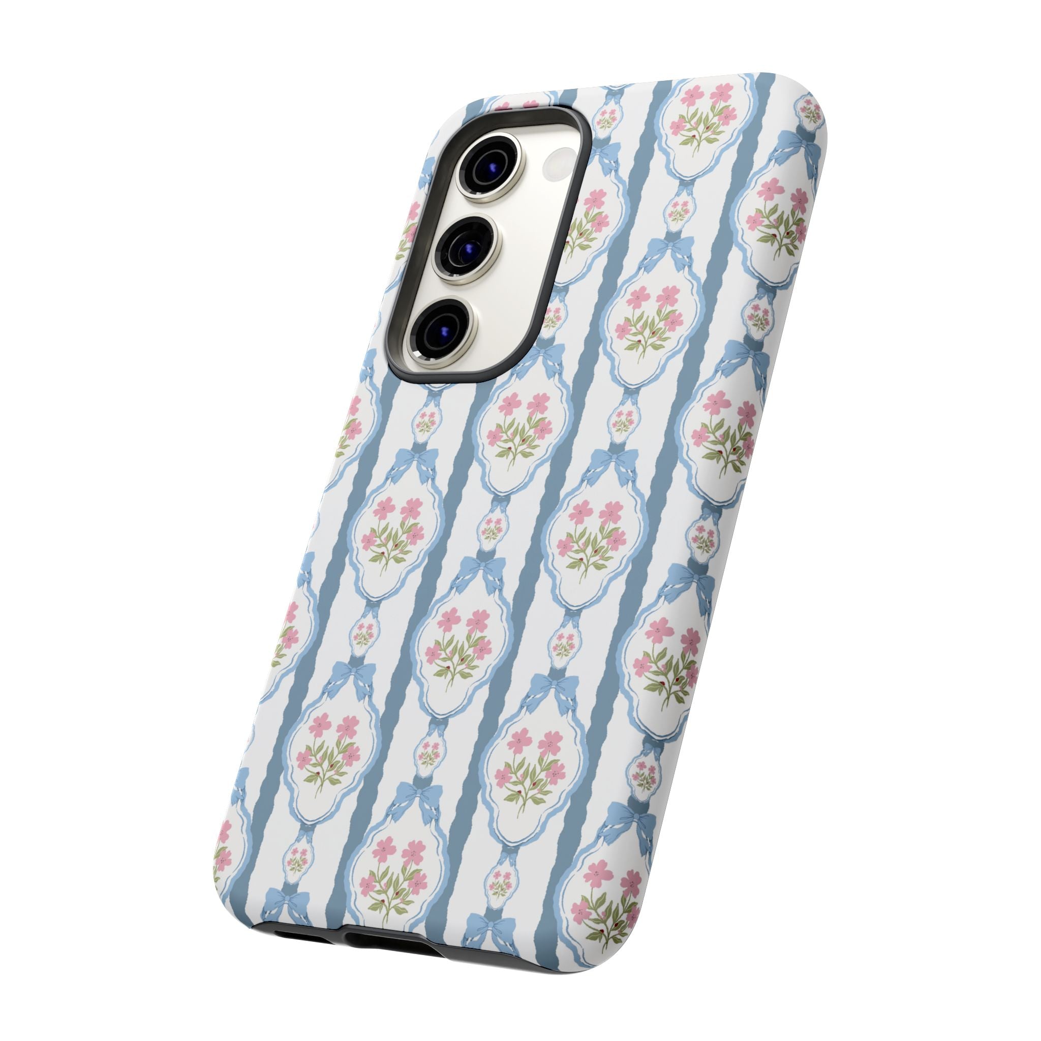 Coque de téléphone Vintage Nœud Bleu et Rose — Motif floral romantique « Tough Cases »