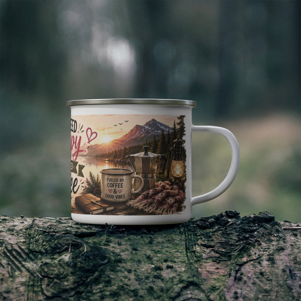Enamel Camping Mug – “I Don’t Need Therapy I Just Need Coffee” Rustic Outdoors Coffee Cup