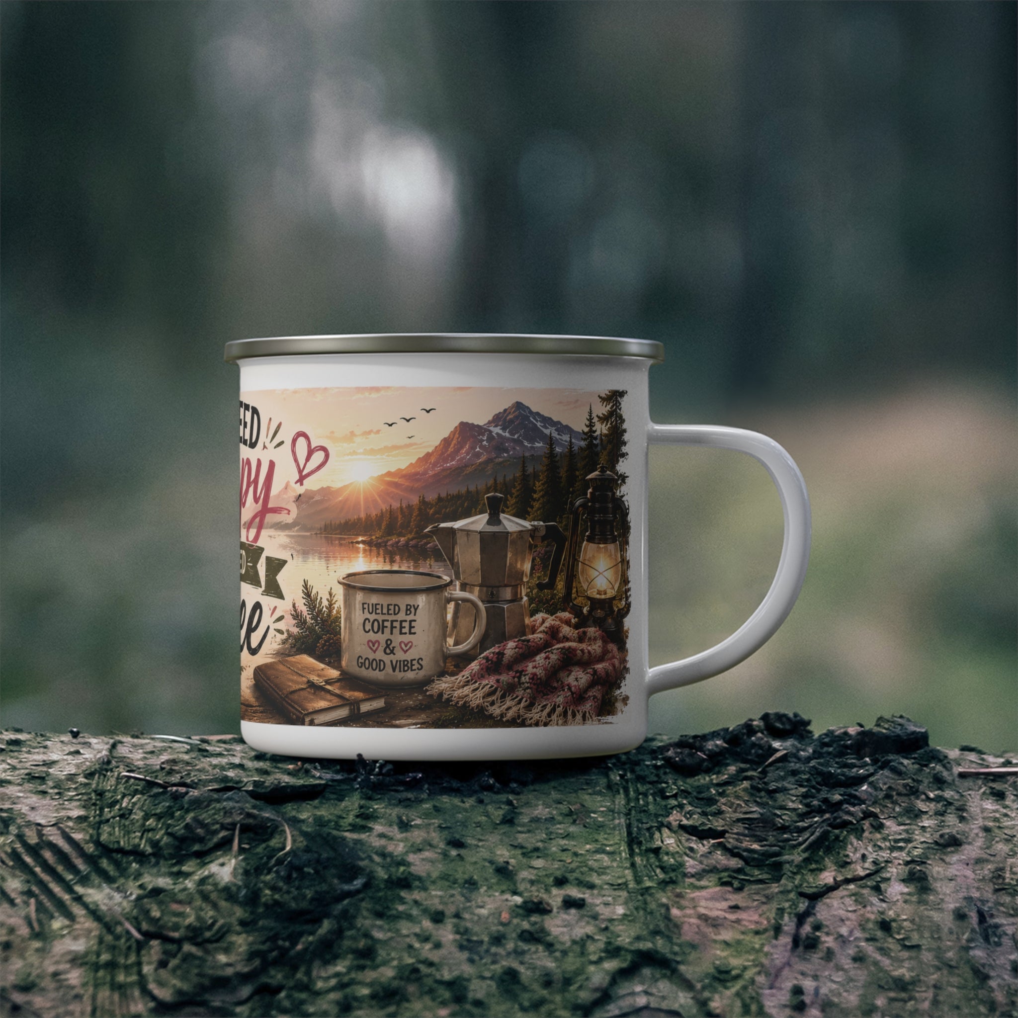 Enamel Camping Mug – “I Don’t Need Therapy I Just Need Coffee” Rustic Outdoors Coffee Cup