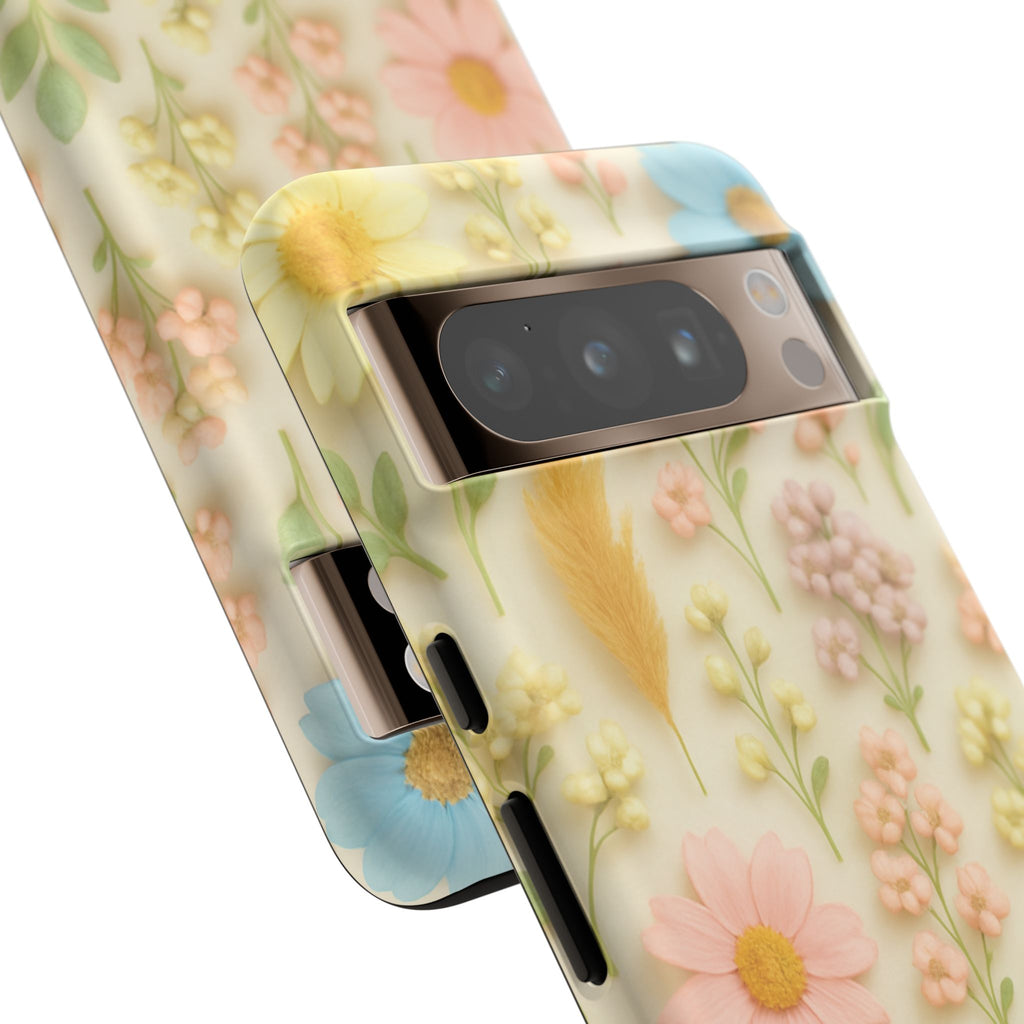 Pastel Dried Flowers Illusion Phone Case 3D Realistic Pressed Floral Design, Bright Botanical Aesthetic, Soft Nature-Inspired CoveriPhone & Galaxy