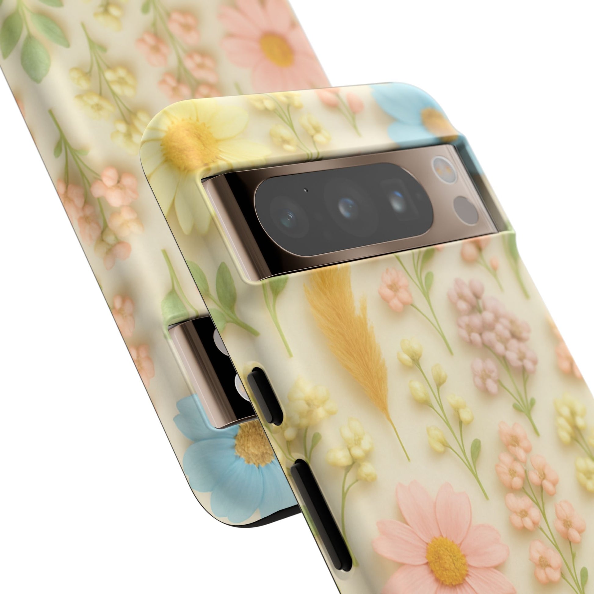 Pastel Dried Flowers Illusion Phone Case 3D Realistic Pressed Floral Design, Bright Botanical Aesthetic, Soft Nature-Inspired CoveriPhone & Galaxy