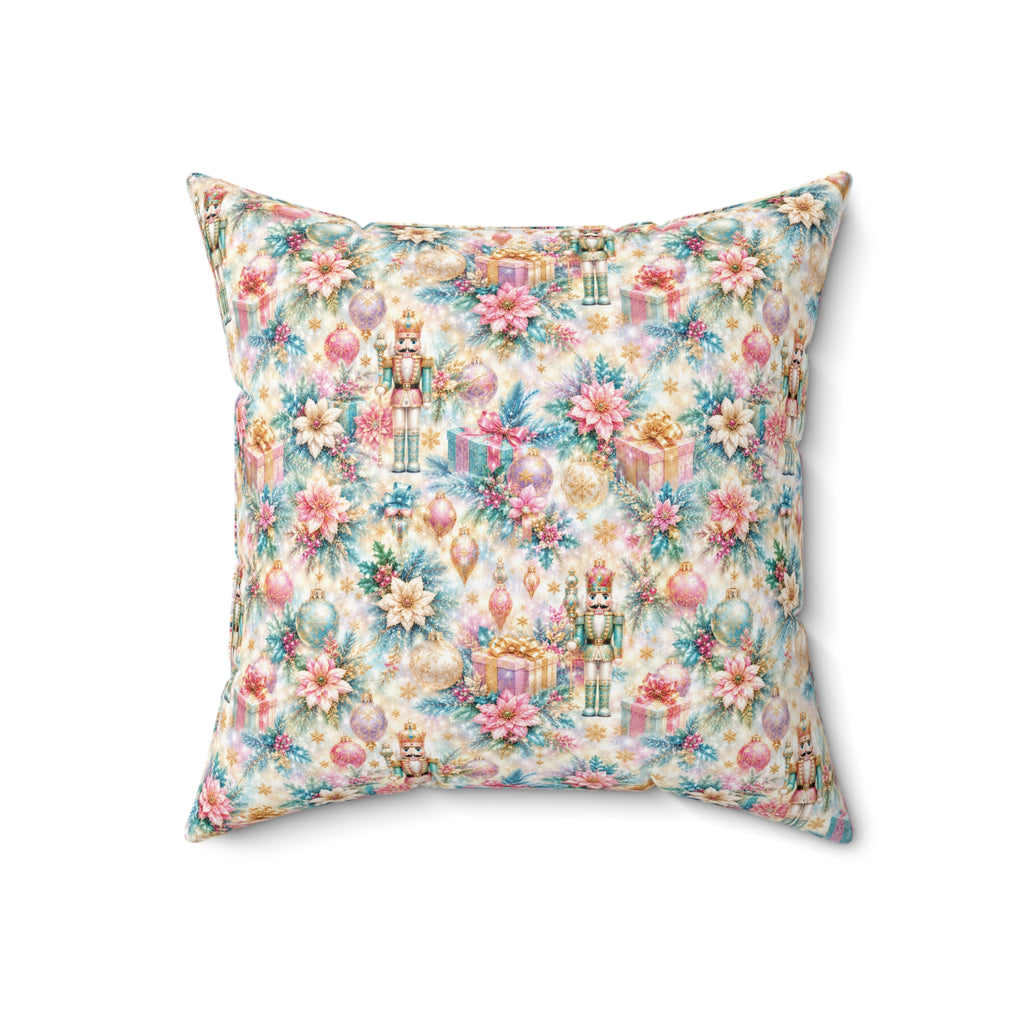 Luxury Nutcracker Christmas Throw Pillow | Pastel Pink Blue Holiday Decor Cushion | Elegant Winter Home Decor Gift | Christmas Accent Pillow