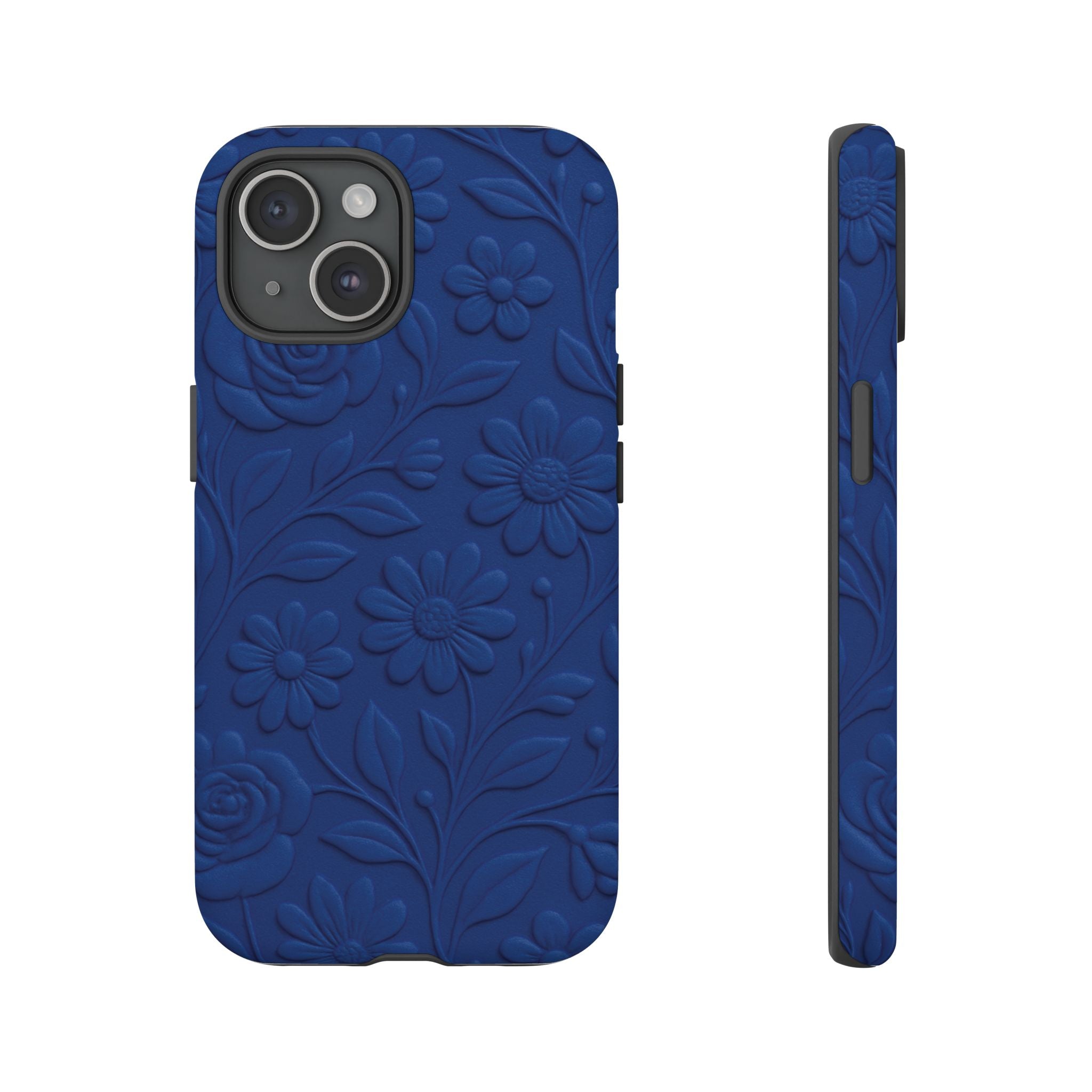 3D Illusion Floral Cobalt Blue Phone Case Elegant Raised Flower Design, Seamless Textured Look, Durable & Stylish Protection for iPhone and Android Models Fits iPhone & Samsung Models