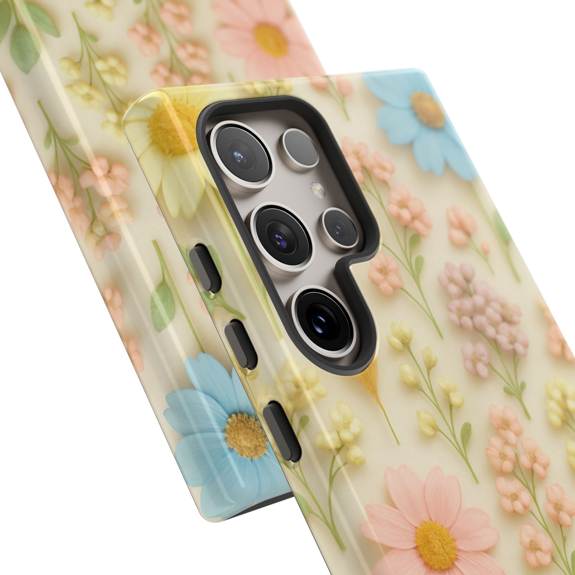 Pastel Dried Flowers Illusion Phone Case 3D Realistic Pressed Floral Design, Bright Botanical Aesthetic, Soft Nature-Inspired CoveriPhone & Galaxy