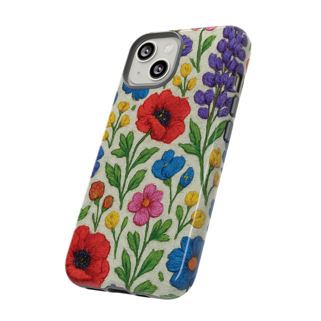 Bright 3D Illusion Wildflower Phone Case Cute Floral Design in Red, Pink, Blue – Aesthetic Protective Case for iPhone and  Android