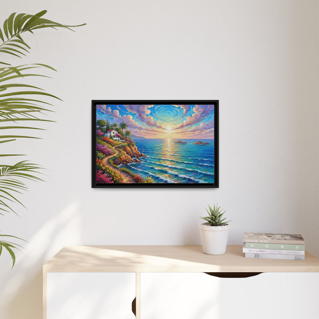 Toile imprimée florale océanique | Décoration murale colorée et lumineuse de paysage marin, œuvre d'art de bureau encadrée et mate