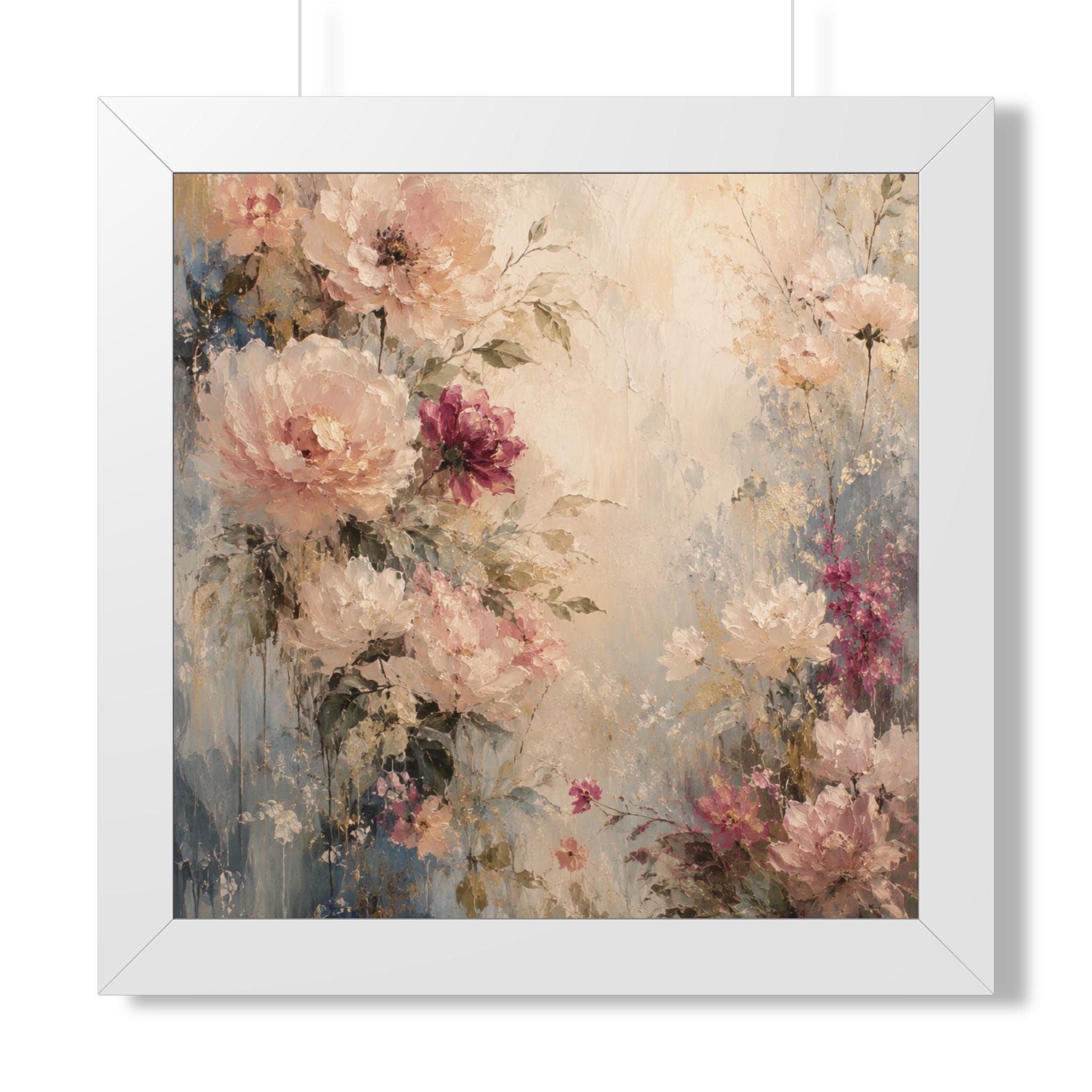 Soft Watercolor Peonies Framed Vertical Poster | Floral Wall Art