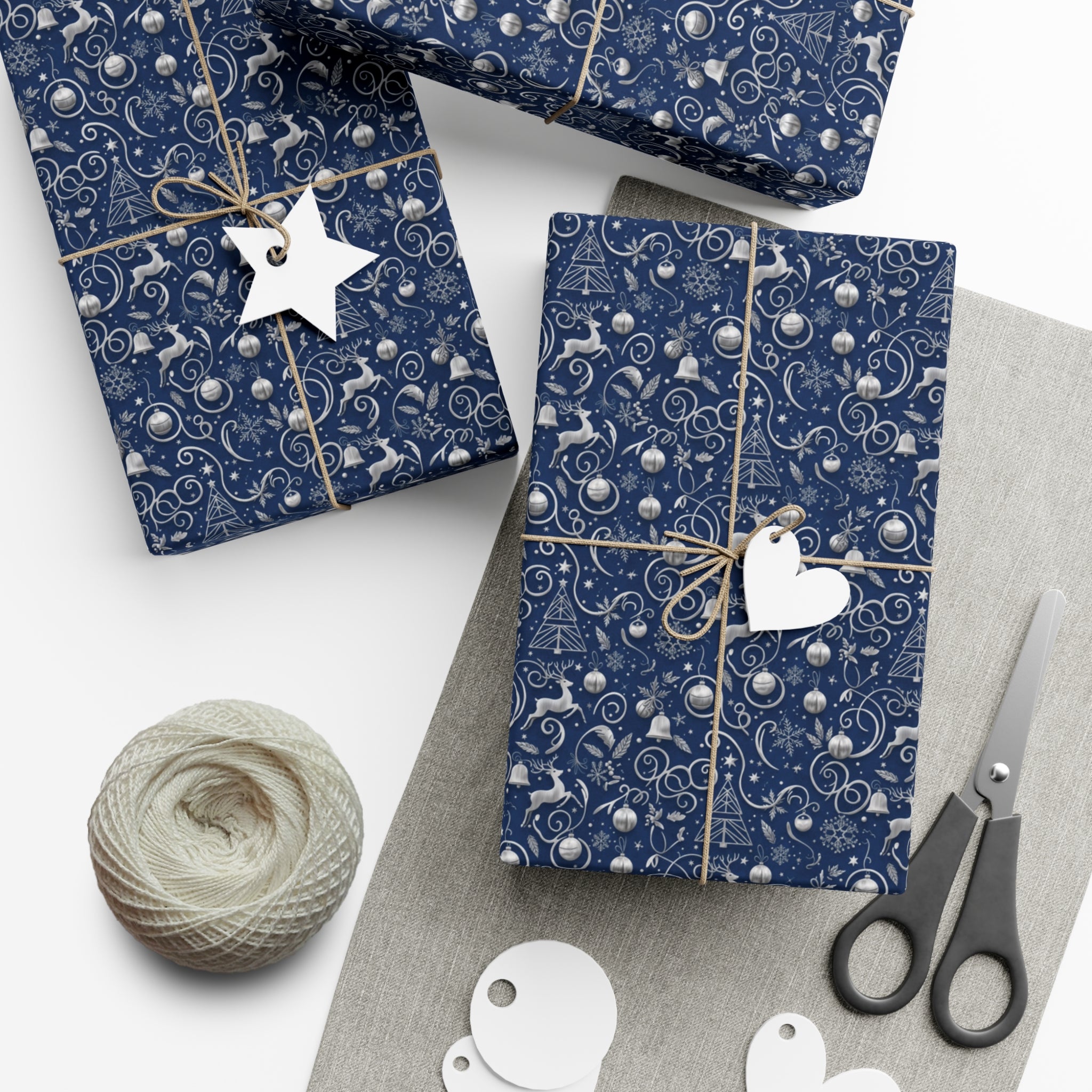 Elegant Blue & Silver Christmas Gift Wrap – Holiday Wrapping Paper Sheets & Rolls | MRSBYVALLE