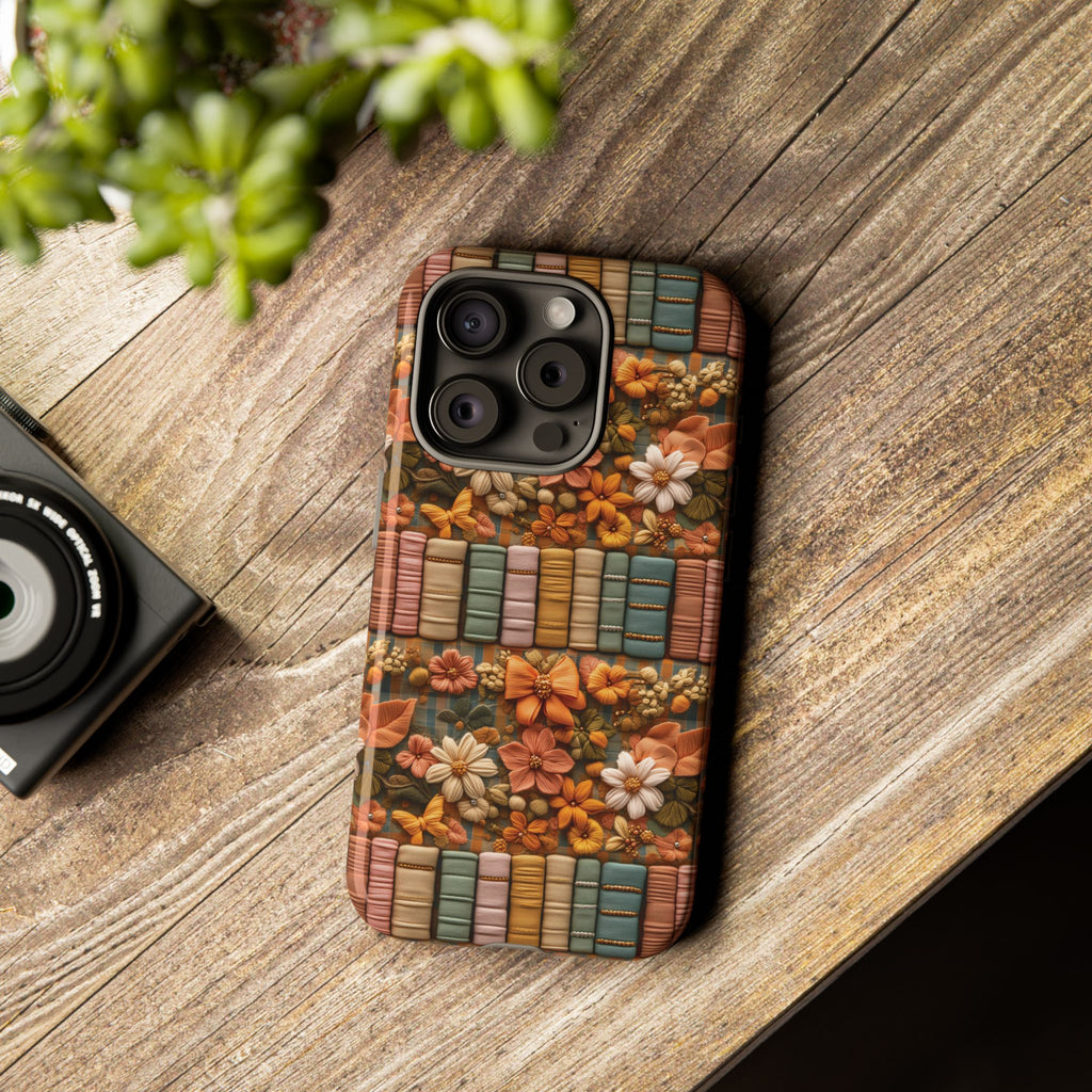 3D Illusion Boho Floral and Books Phone Case Gift for Her Phone 15, Samsung iPhone Samsung Gift for Her Case iPhone 15, Samsung iPhone Samsung Accessory Gift for Her