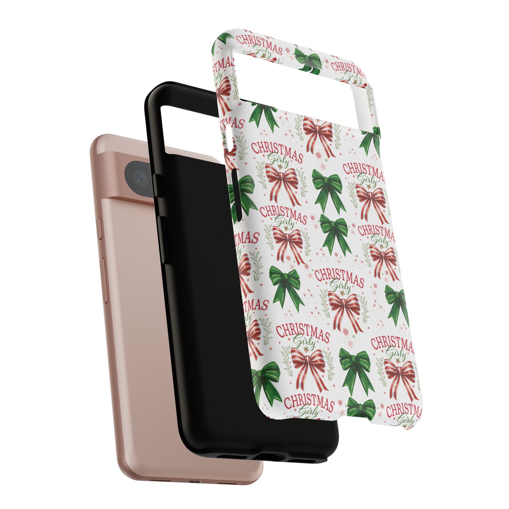 Girly Christmas Coquette Bows Pastel Phone Case for iPhone 17 16 15 23 Samsung, and Pixel | Stylish Protective Cover Gift for Her Perfect for Floral Lover