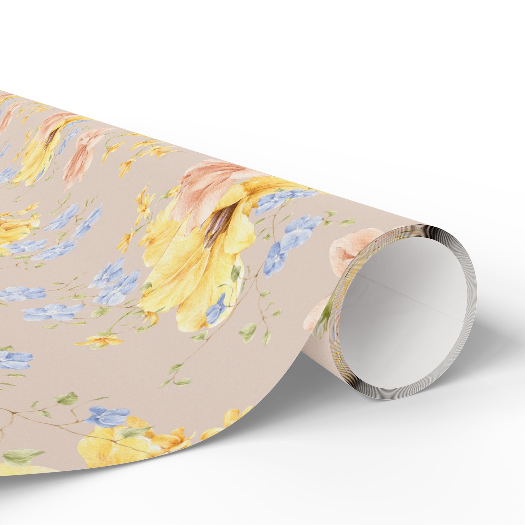 Yellow and Blue Floral Wrapping Paper | Wedding, Birthday & Bridal Shower Gift Wrap