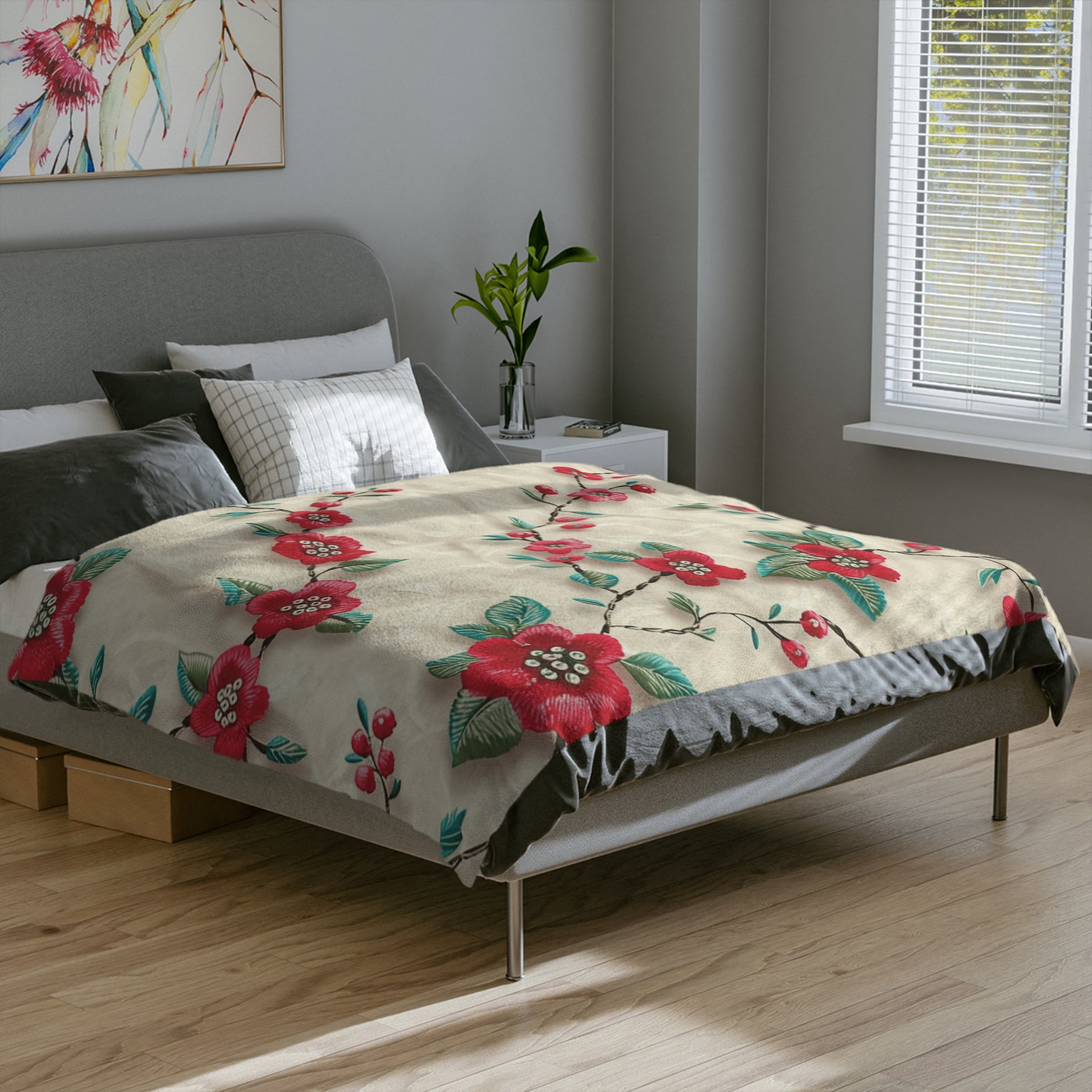 Cozy 3D Embroidery Illusion Red Flowers Minky Blanket Elegant Floral Comfort for Home & Gift Throw - Ultra Soft lightweight Perfect for Home, Couch, or Bed | Best Gift  Comfort Blanket, Perfect for Snuggling Housewarming Gift Throw - MRSBYVALLE