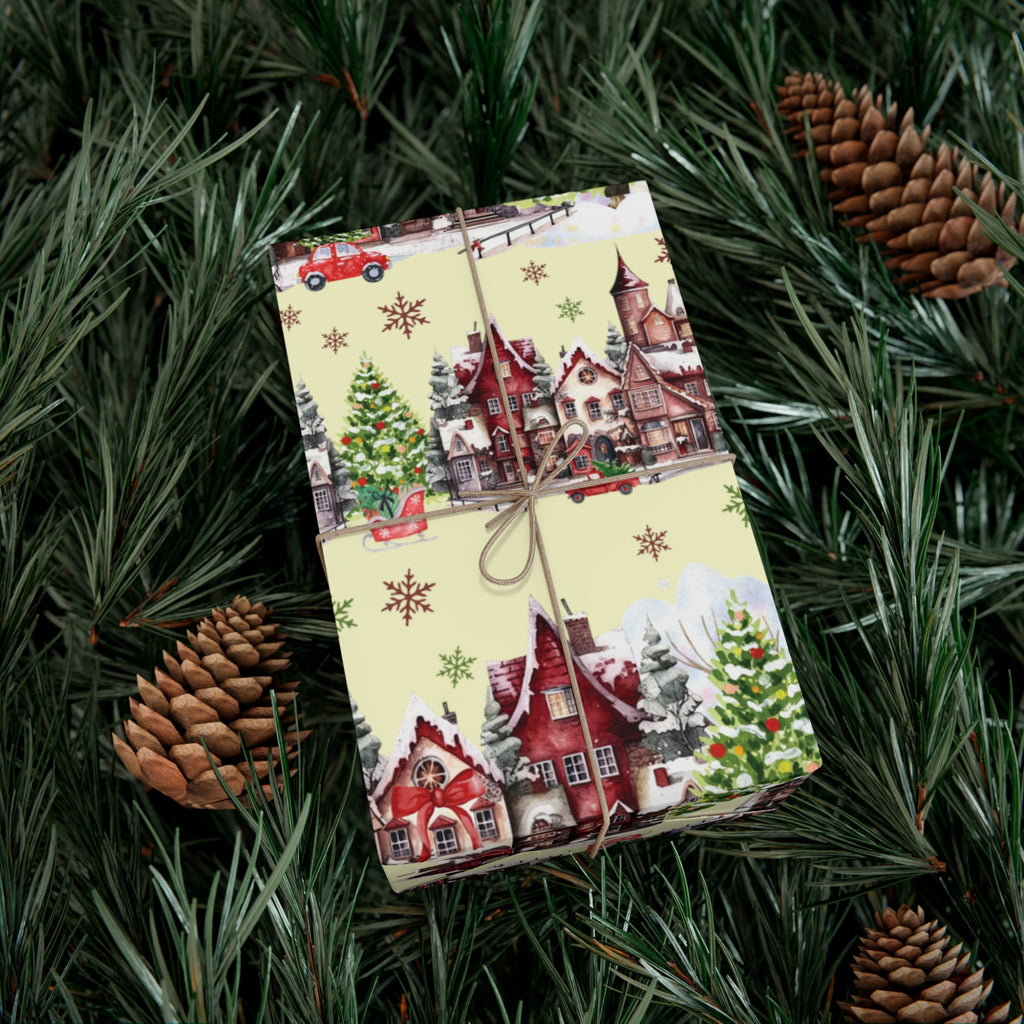 Christmas Village Wrapping Paper Whimsical Winter Wonderland with Pastel Trees, Snowflakes, and Festive Gifts Perfect for a Magical Holiday Season in Matte/Satin, All Occasion - MRSBYVALLE