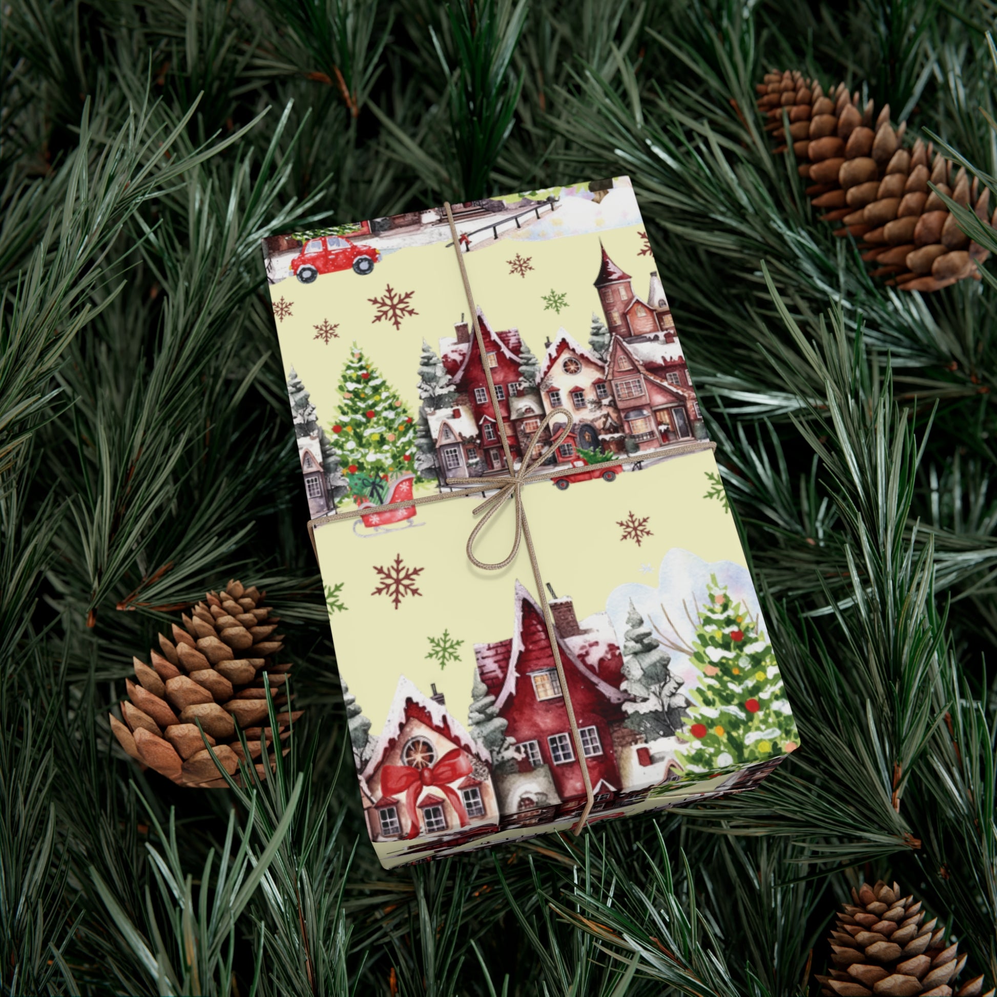 Christmas Village Wrapping Paper Whimsical Winter Wonderland with Pastel Trees, Snowflakes, and Festive Gifts Perfect for a Magical Holiday Season in Matte/Satin, All Occasion - MRSBYVALLE
