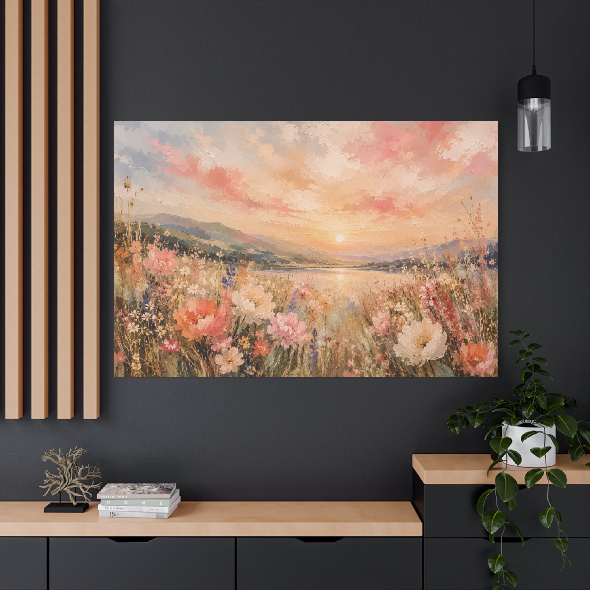 Where Heaven Meets the Meadow Luxury Wildflower Landscape Canvas Wall Art Large Modern Floral Meadow Painting for Living Room  Bedroom Decor
