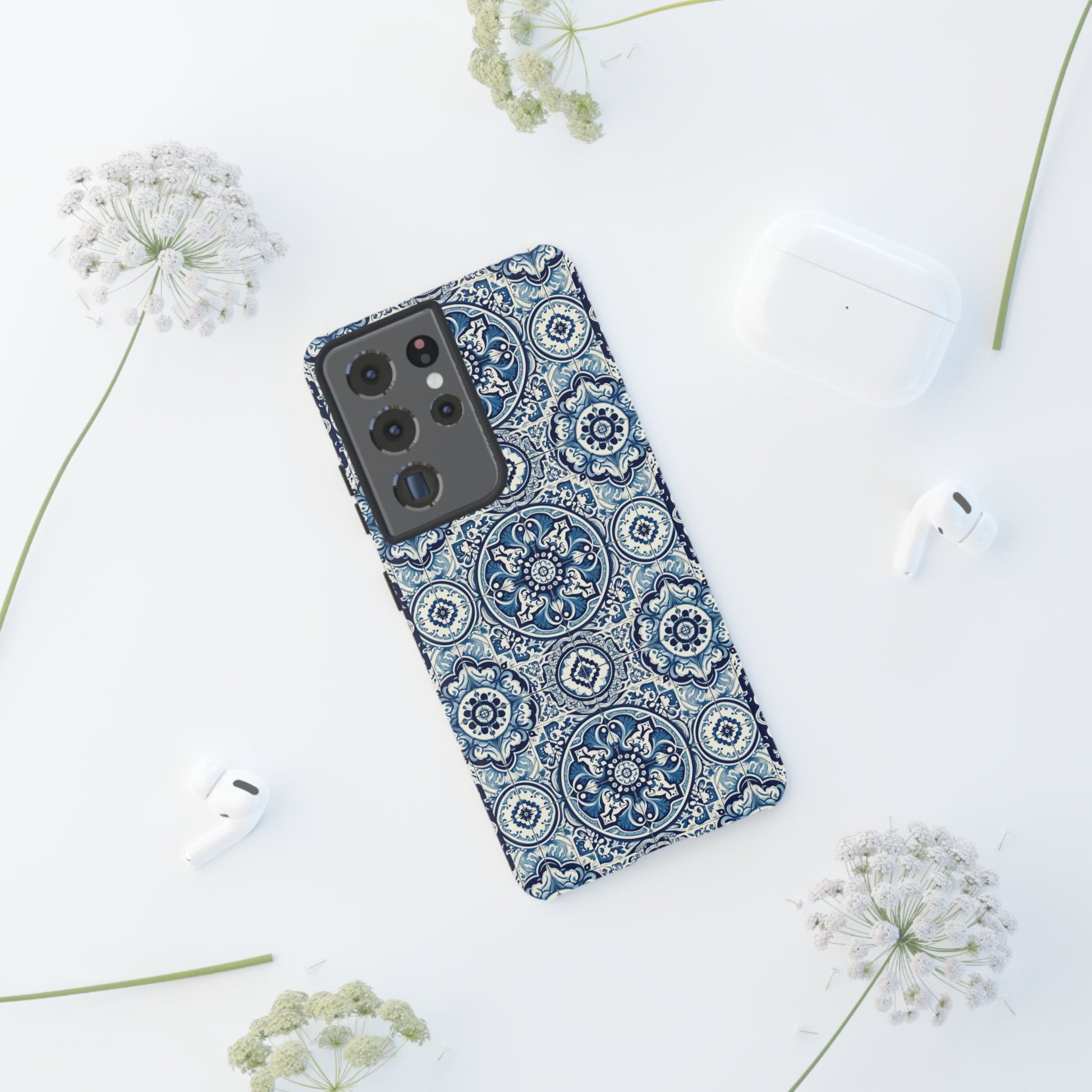 Azulejo Tile Phone Case Elegant Mediterranean Blue Porcelain Design iPhone 17, 16, 15, Samsung iPhone Samsung Accessory Gift for Her