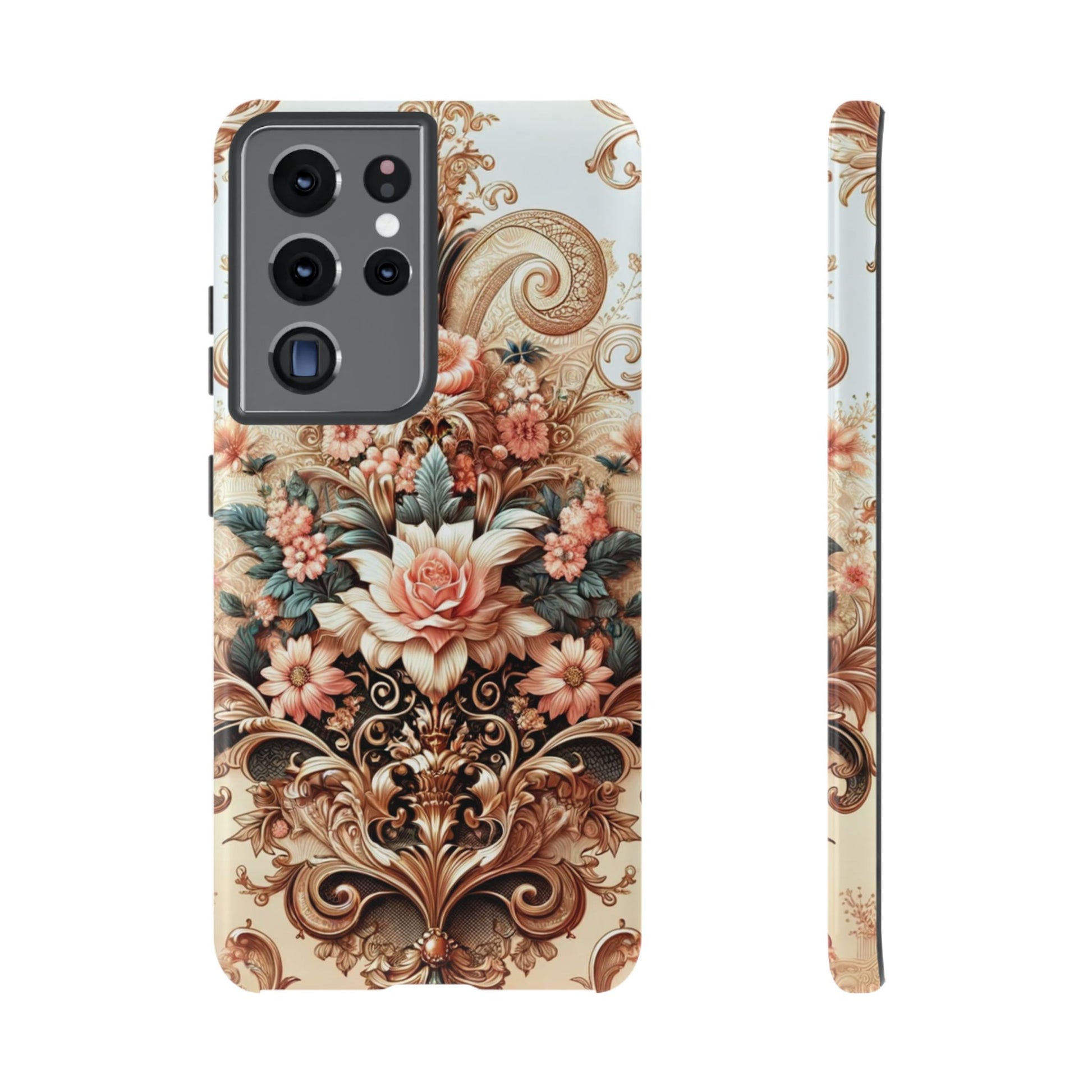 Gold Design Luxury Phone Tough Case Floral Elegant Durable Stylish for Modern Devices iPhone 17, 16, 15, Samsung iPhone Samsung Accessory Gift for Her