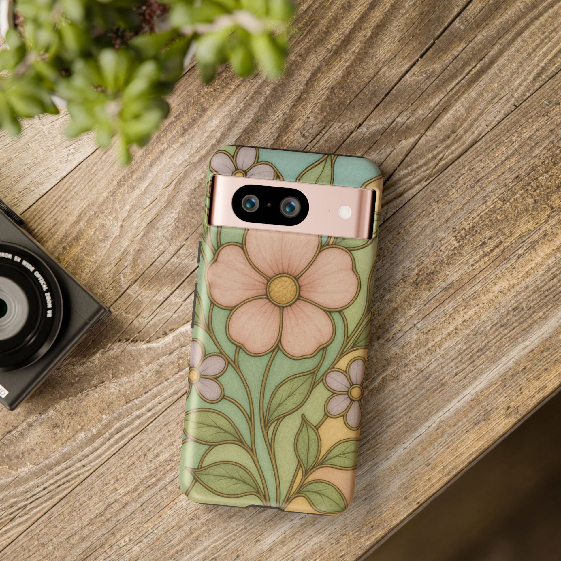 Pastel Pink, Yellow Stain Glass Illusion Floral Phone Case  Romantic Cottagecore Aesthetic, Soft Botanical Design, Protective Gift for Her, Fits iPhone & Samsung Models