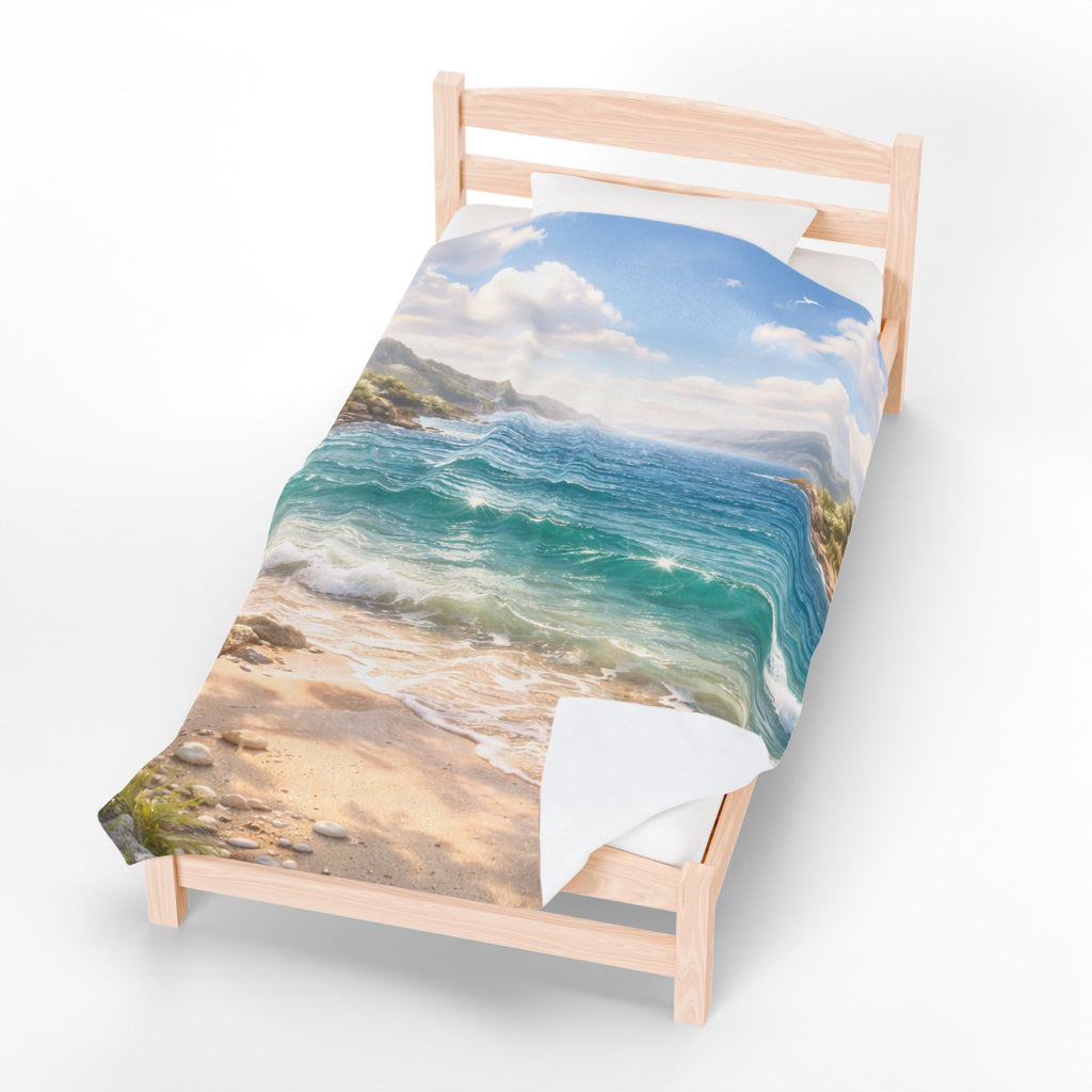 Coastal Horizon Velveteen Plush Blanket — Ocean View Minky Throw