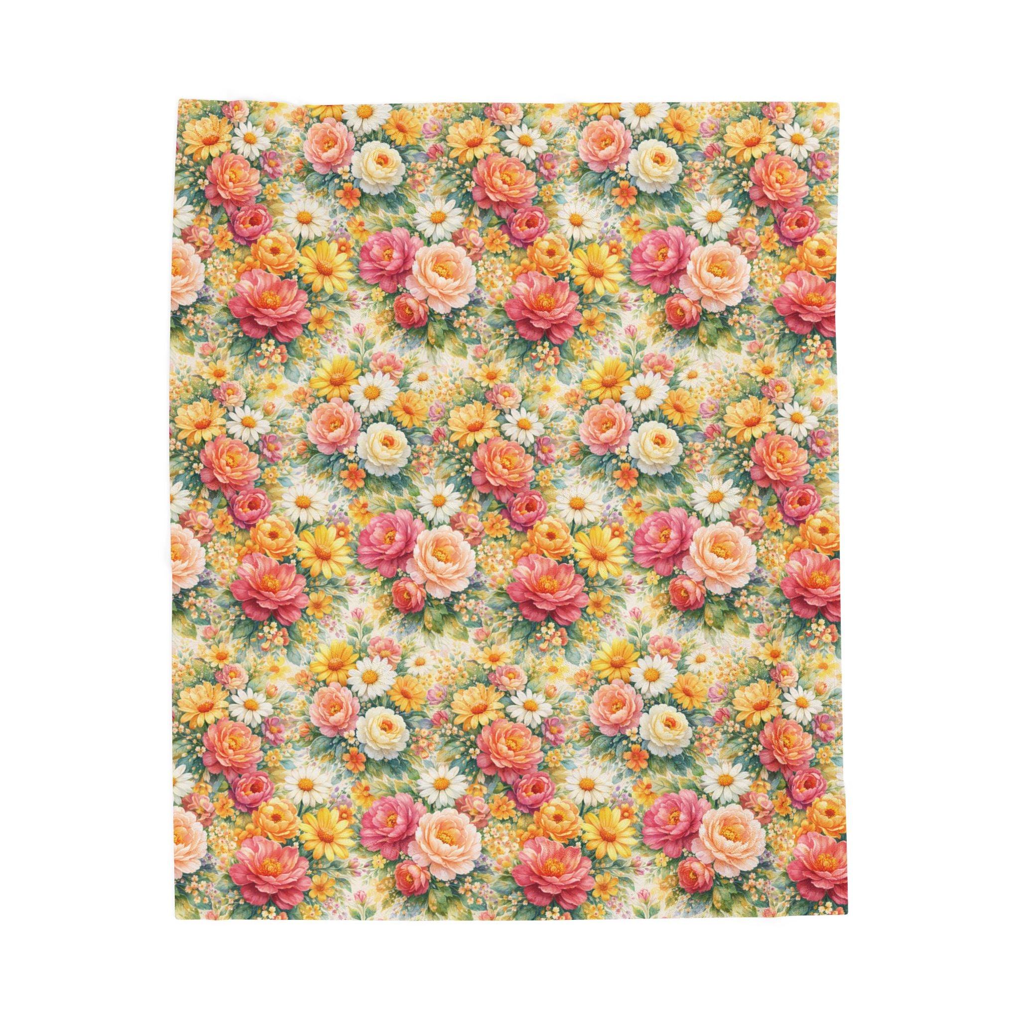 Couverture polaire en velours floral éclatant — Jeté floral esthétique en Minky